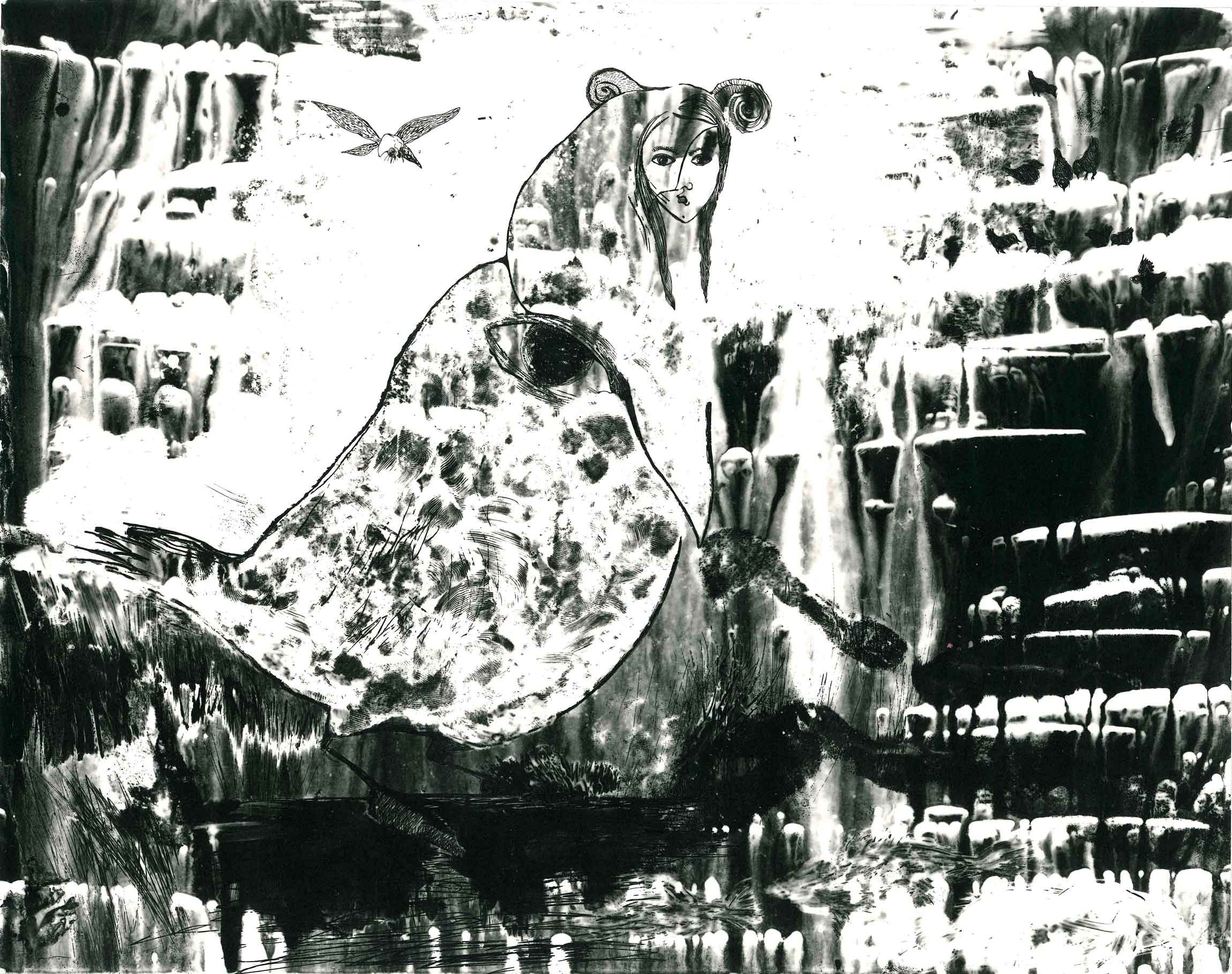 ВОРОБЕЙ. cliche verre графика Перепеченова Анна