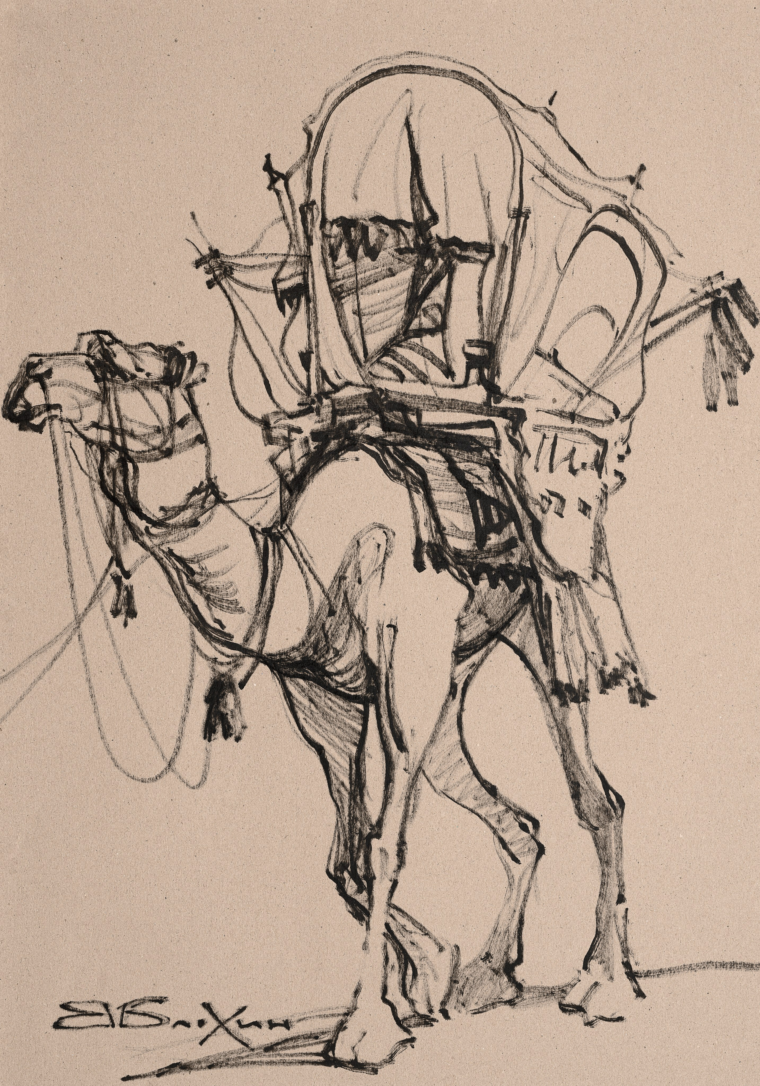 «Верблюд с шатром» - художник Валерий Блохин (бумага, маркер, 60x42см, 2018)