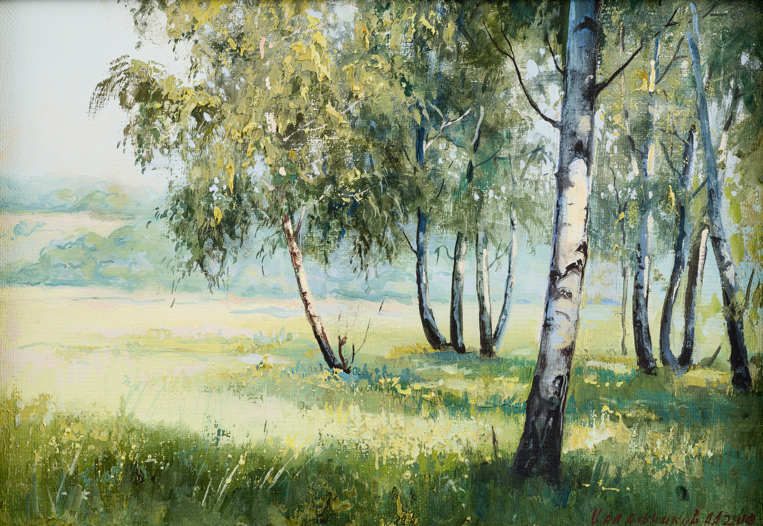 «Берёзы» - художник Александр Калашников (холст, масло, 30x21см, 2010)