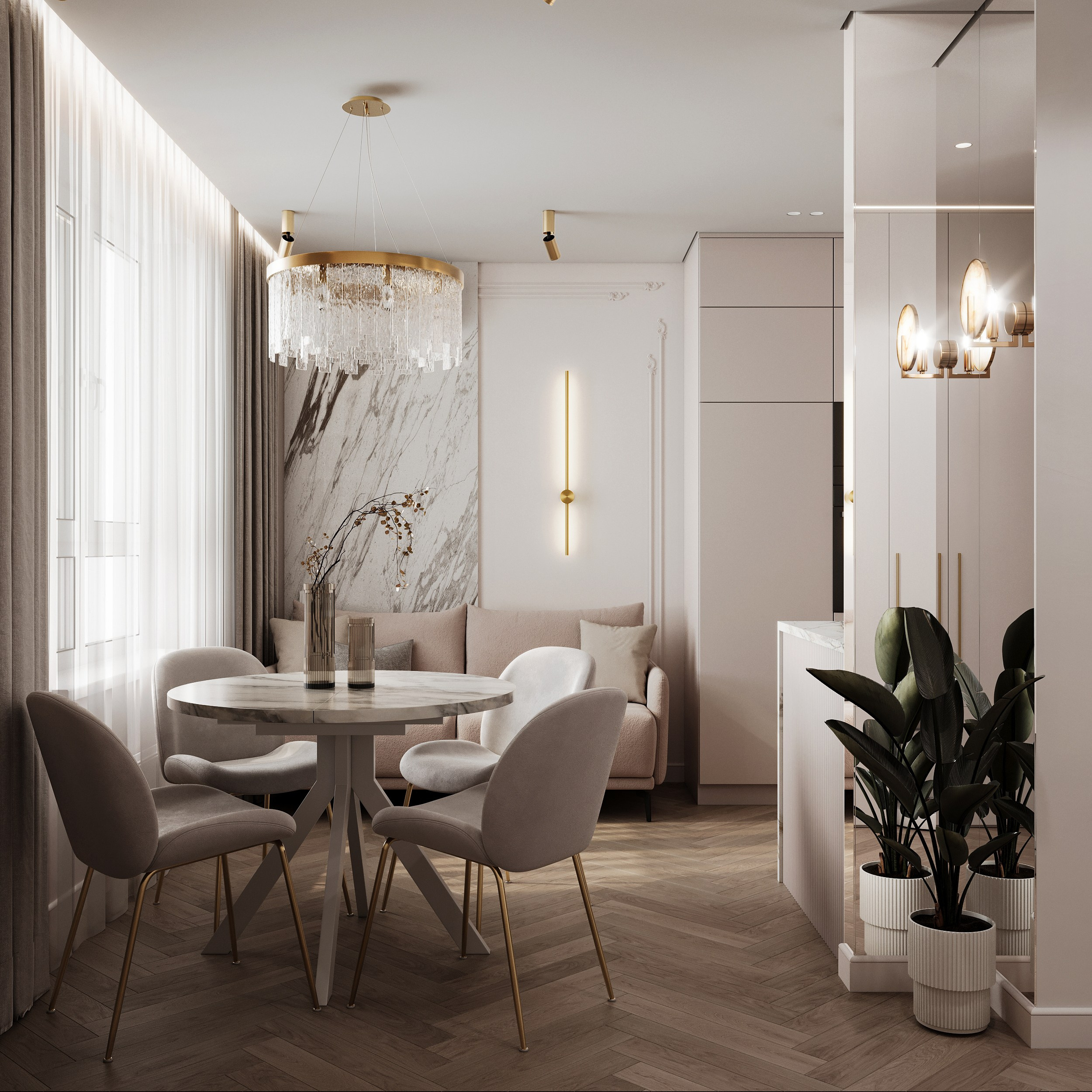 Кухня-гостиная в светлых тонах. LAW.DES / ДИЗАЙНЕР ИНТЕРЬЕРОВ