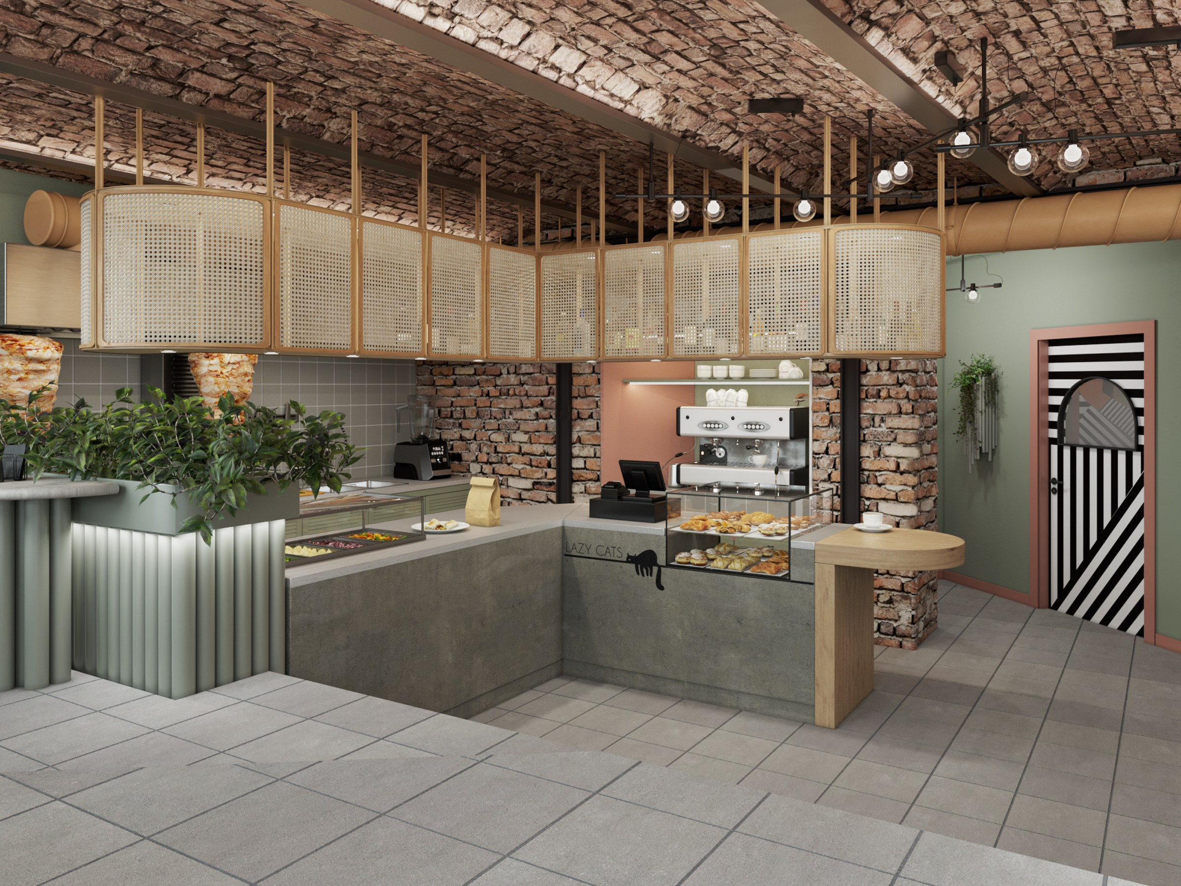 Lazy Cats Кебаб кафе. Дизайн Марина Павлюченкова. 3D визуализатор интерьеров Ксения Жарко