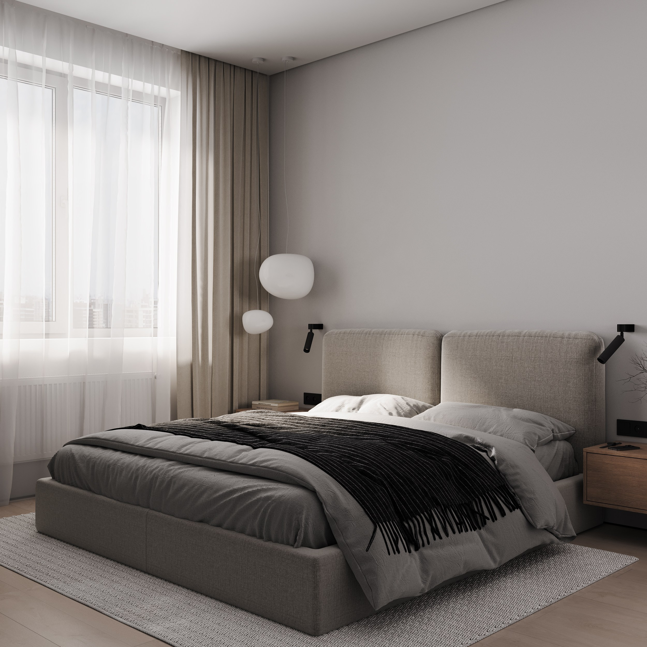 Спальня в небольшой квартире.Санкт-Петербург. Lesh студия дизайна. Евгений Пырков — 3d визуализатор интерьеров и экстерьеров России