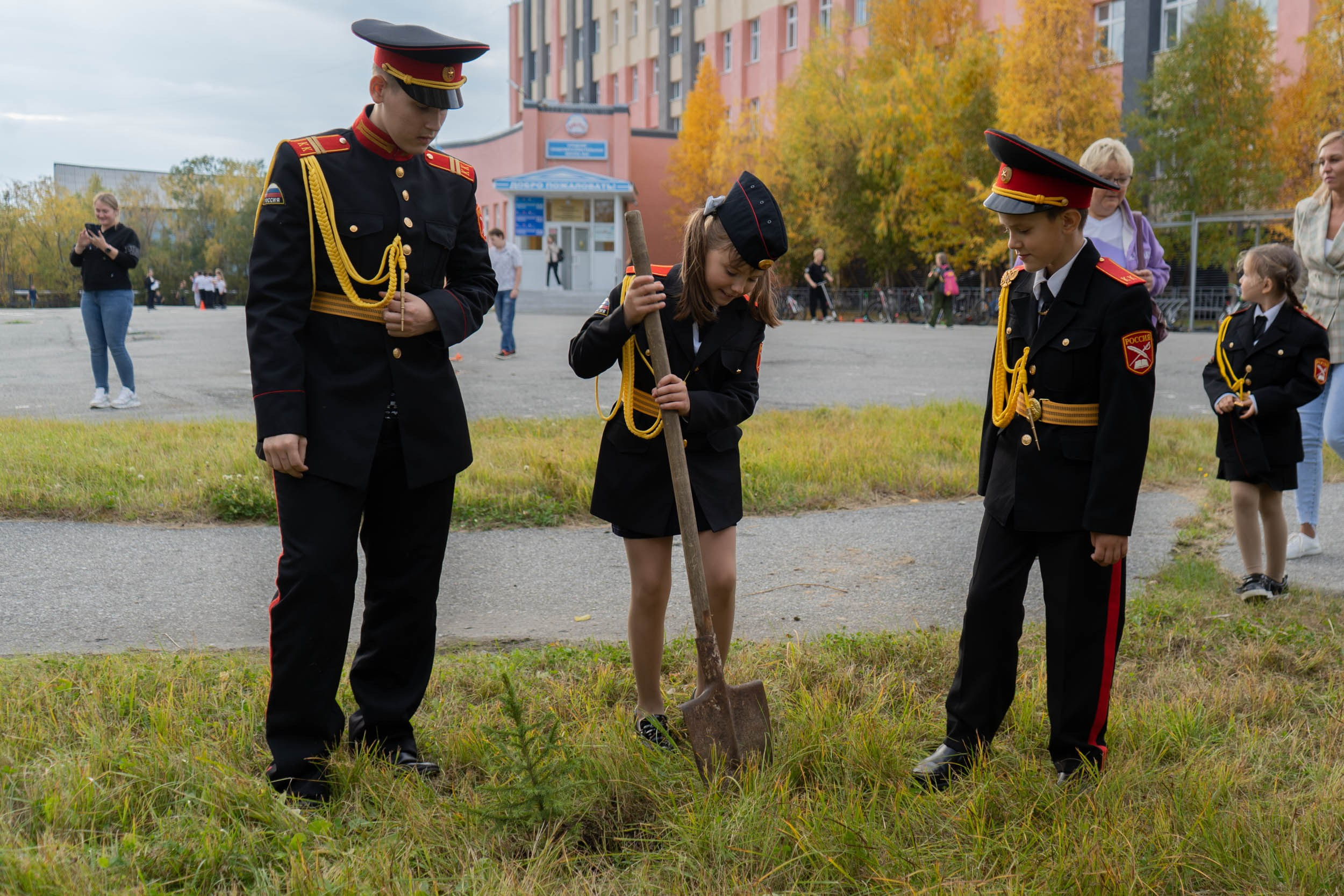 Высадка деревьев у школы. Фотограф Екатерина Зорина