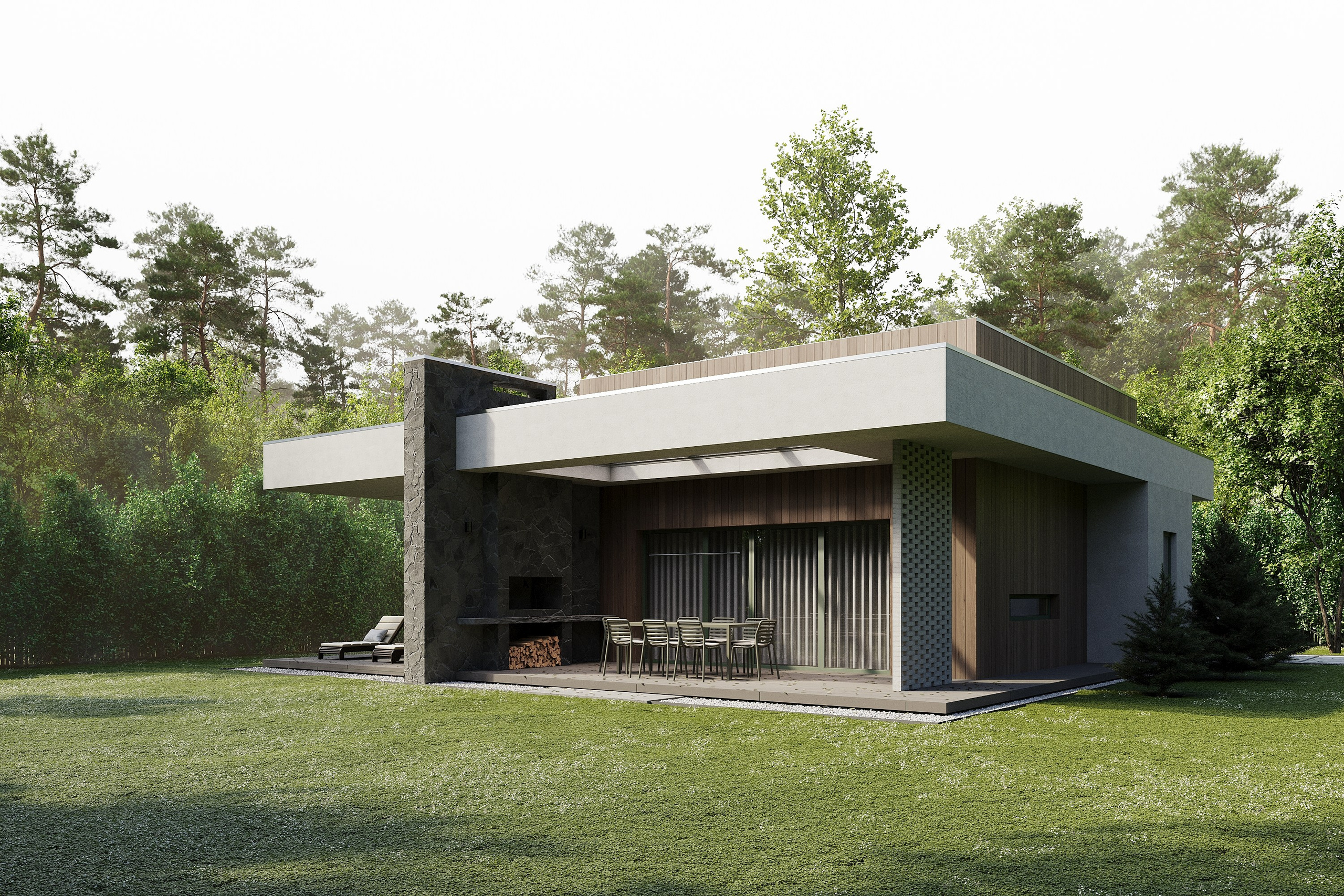 Современный дом. Дом на продажу. Светлый уютный дом. Отдых. Загородный дом. Загородная жизнь. Строительство дома. Минималистичный дом. Деревянный фасад. Камень. Терраса. Уютная терраса в загородном доме. Проект загородного дома. 