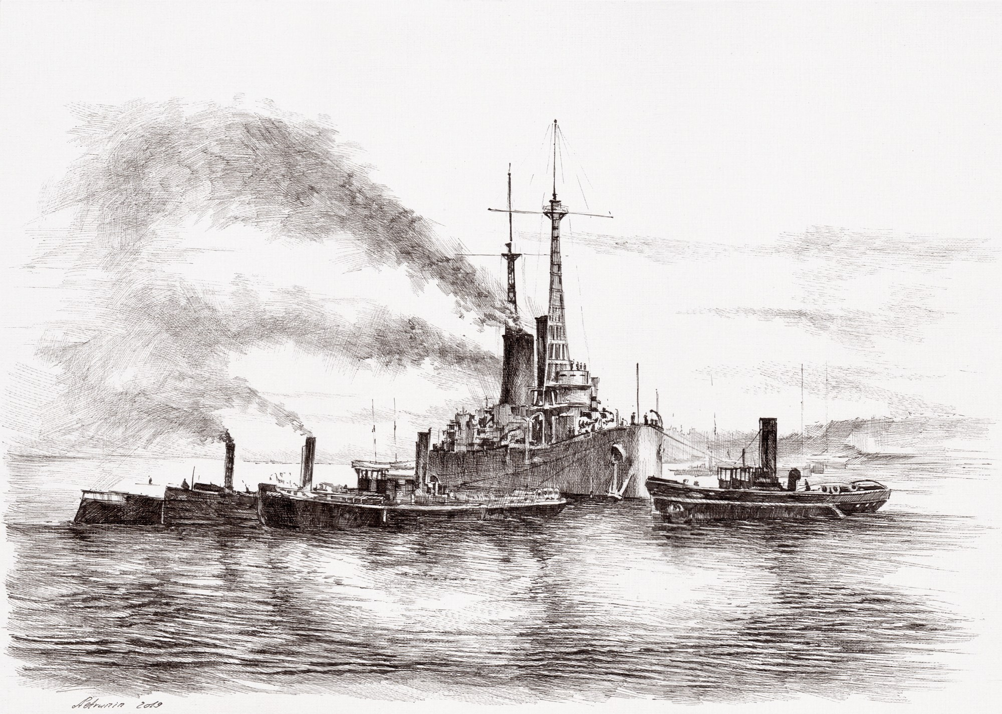 Броненосец "Павел Первый" (после 19 апреля 1917 — «Республика»). Работа из серии "Броненосцы" 2019 год.