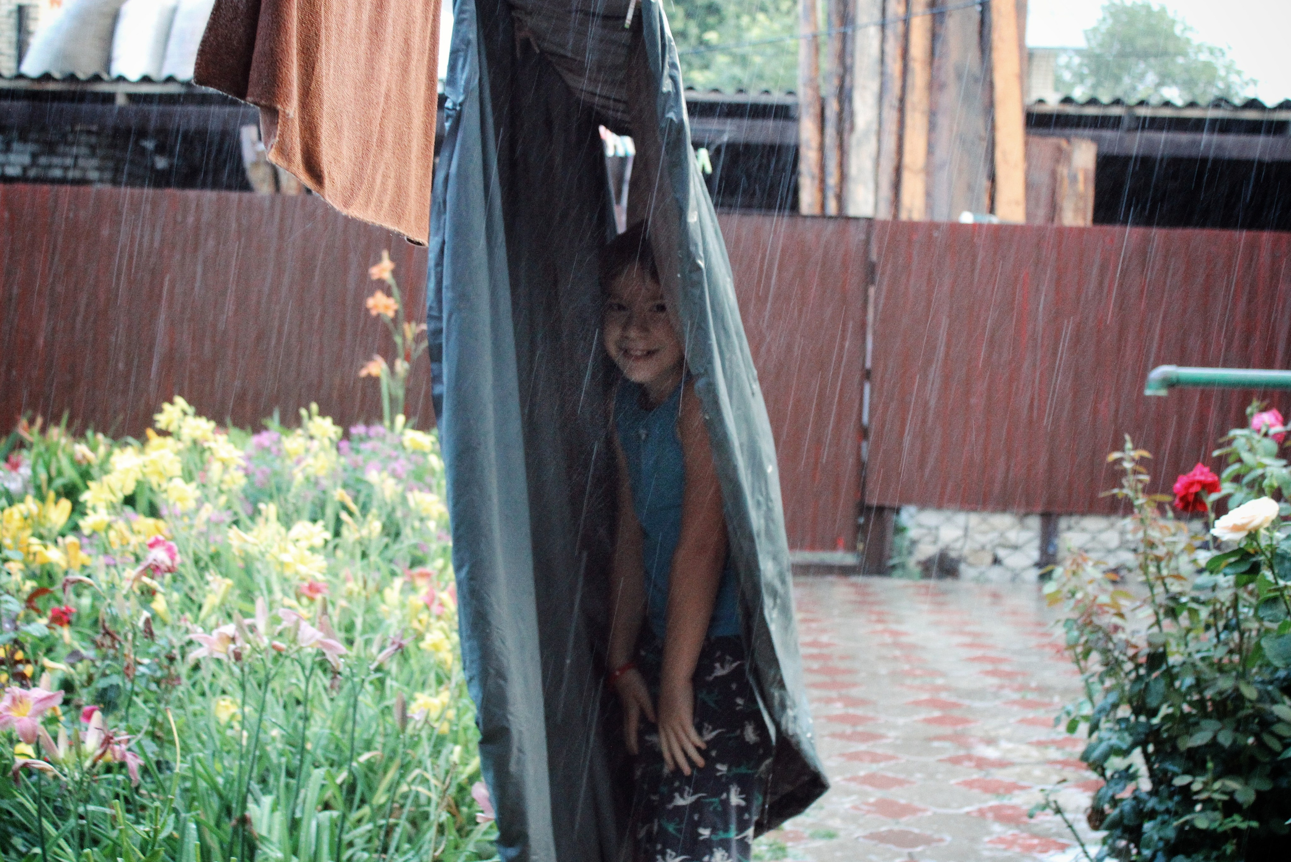 Вышла на улицу посмотреть дождь, увидела как они бегают под дождем, не смогла не снять и этот момент для своей коллекции