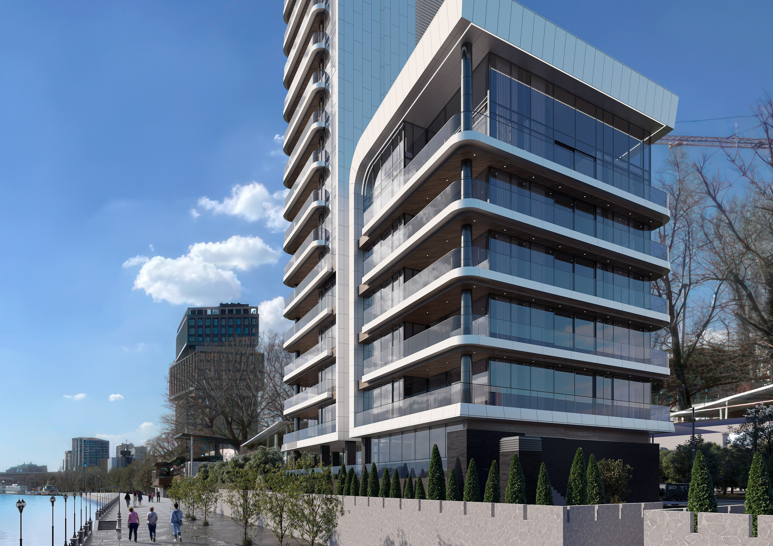 Высотное здание у набережной — 3D-визуализация архитектуры. 3Д Визуализация Интерьера и Архитектуры