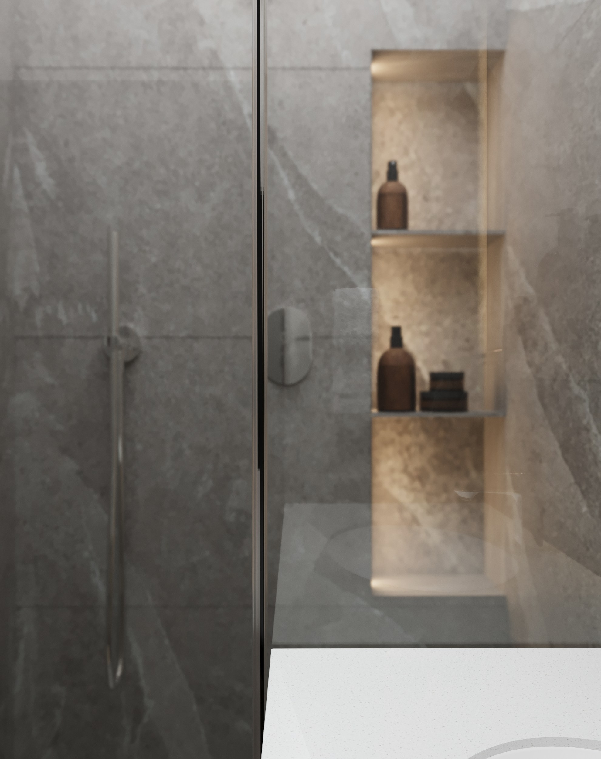 Гостевая ванная в сочетании дерево/камень. 3D Визуализация интерьеров жилых и коммерческих помещений