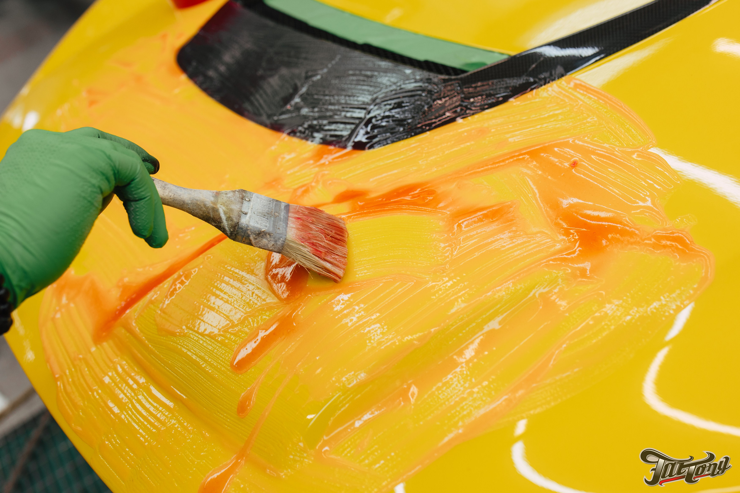 Honda Сivic type R снятие краски c капота и лачка карбона. DeLorein