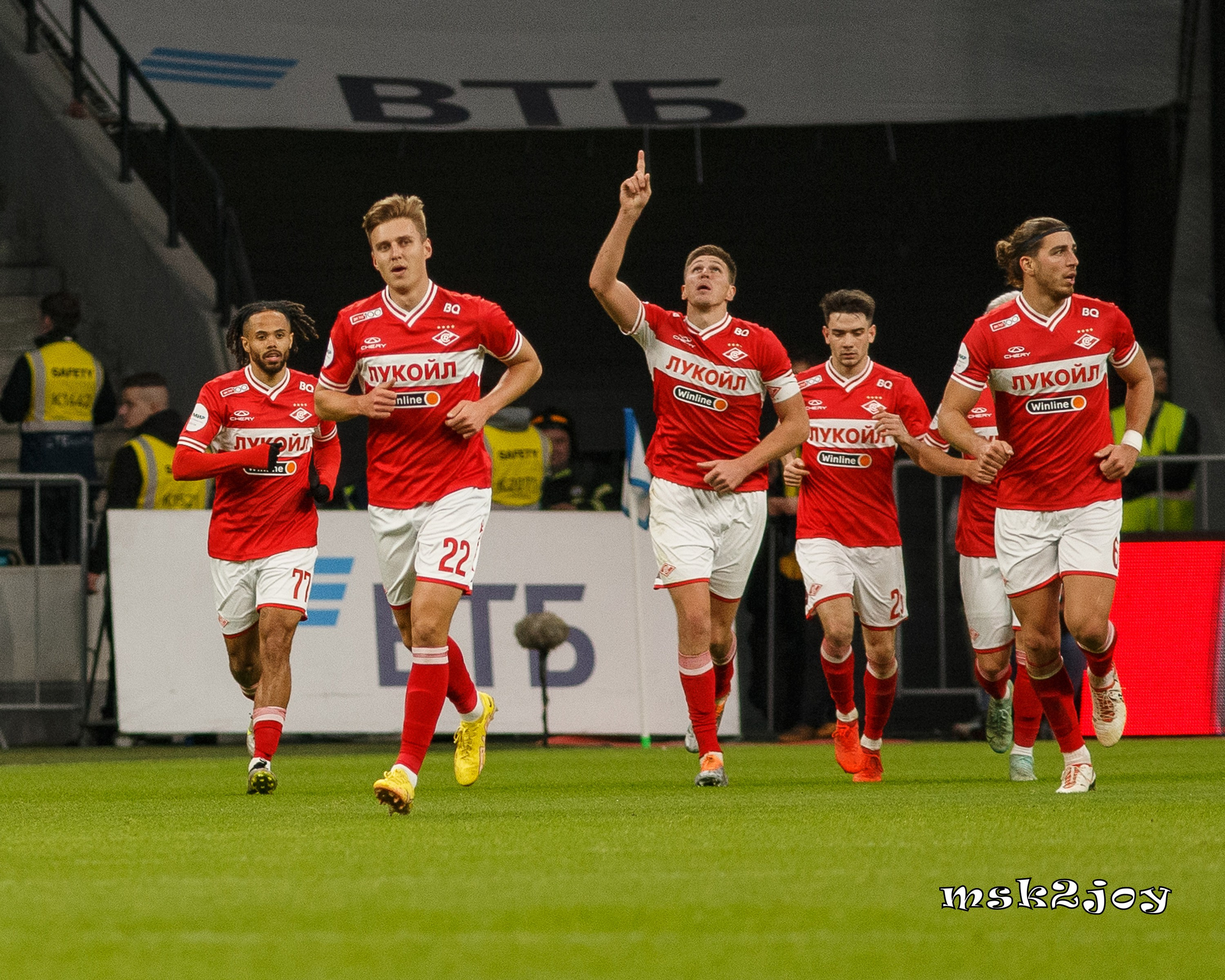 Игроки футбольного клуба Спартак Москва: Тео Бонгонда, Михаил Игнатов, Александр Соболев, Данил Пруцев, Срджан Бабич. Фотограф - Михаил Тоцкий.