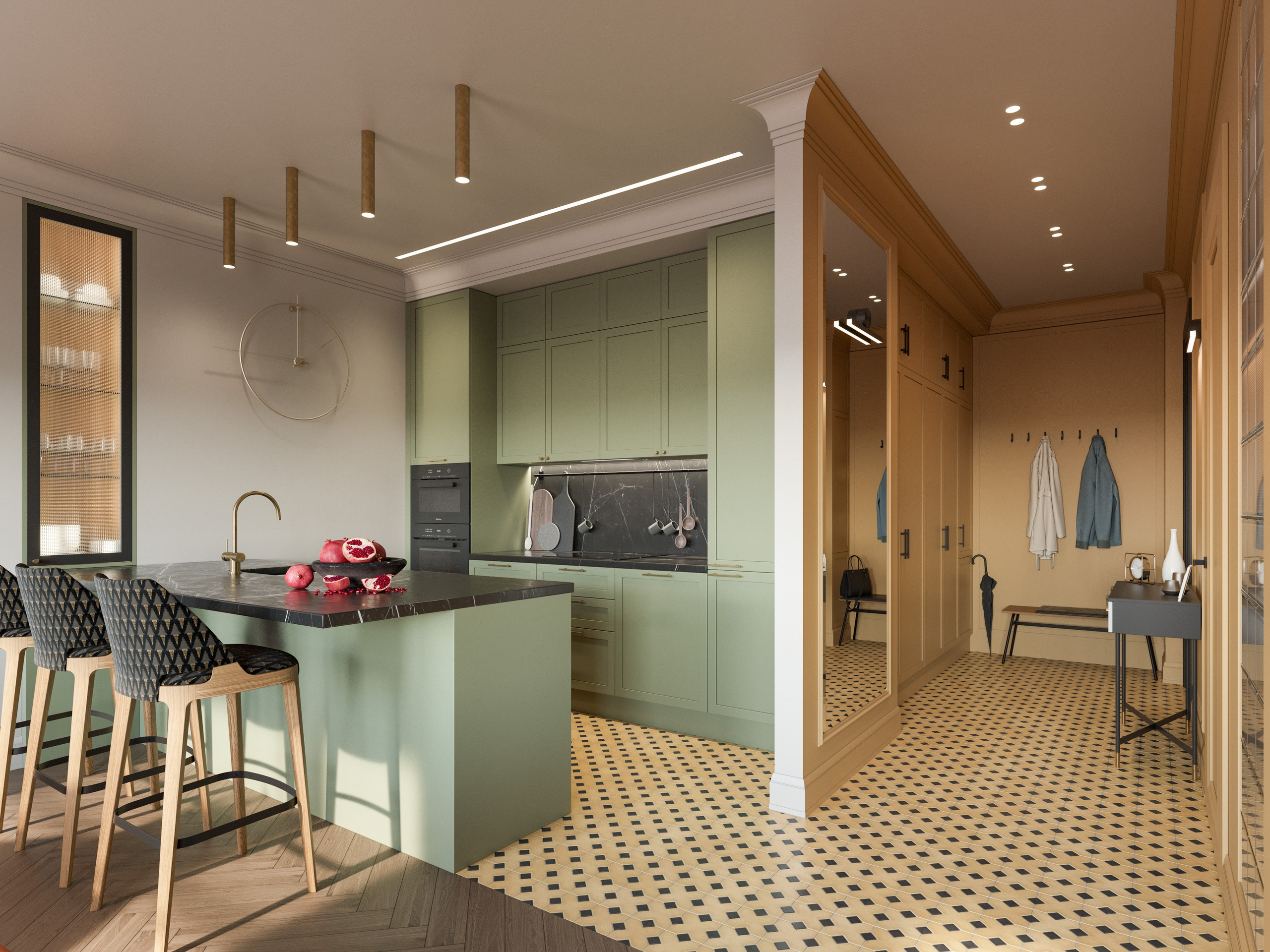 Черно-желтая прихожая в ярком современном стиле