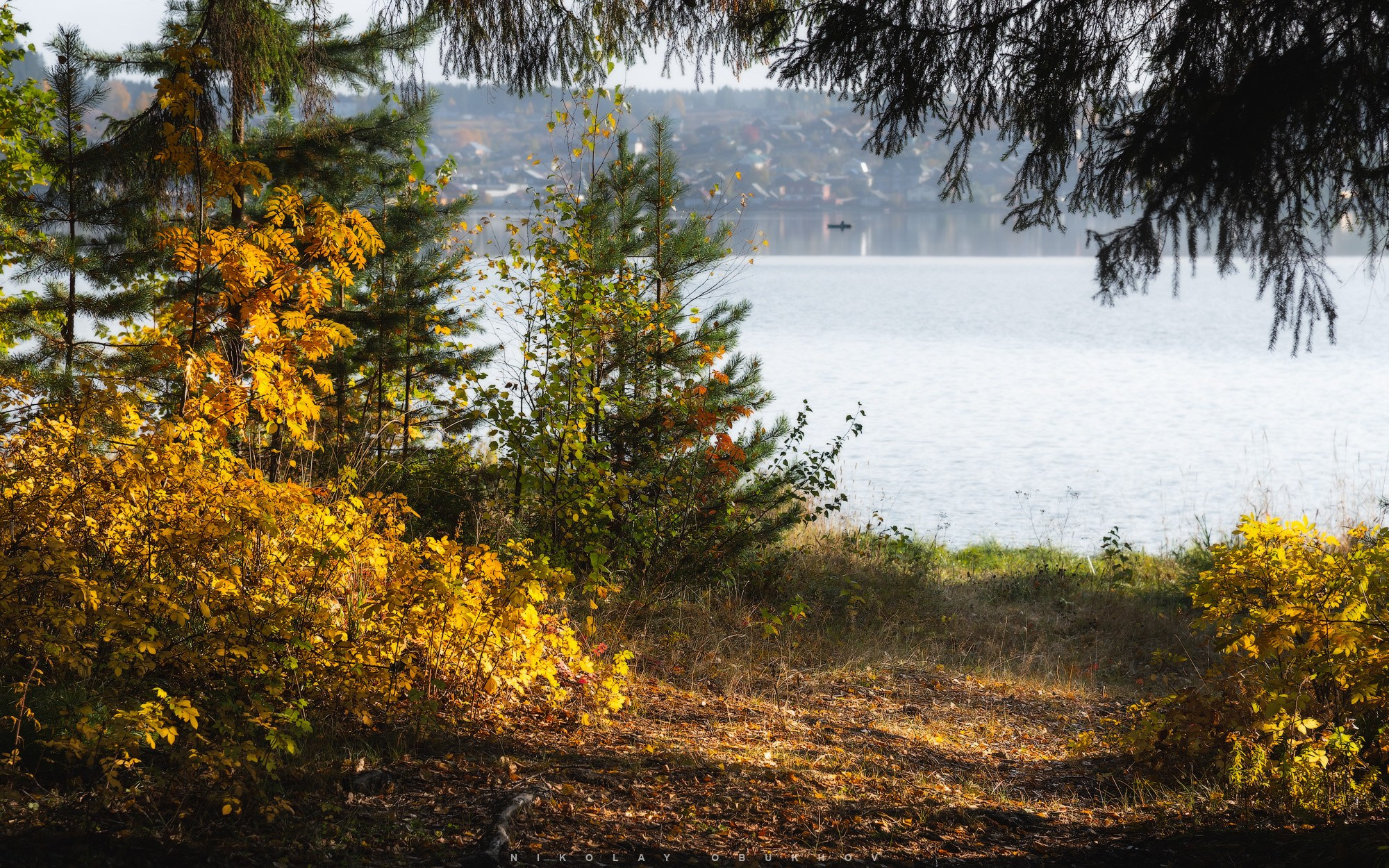 Осенние краски на берегу Черноисточинского пруда — красивый пейзаж фото для ценителей природы Урала.