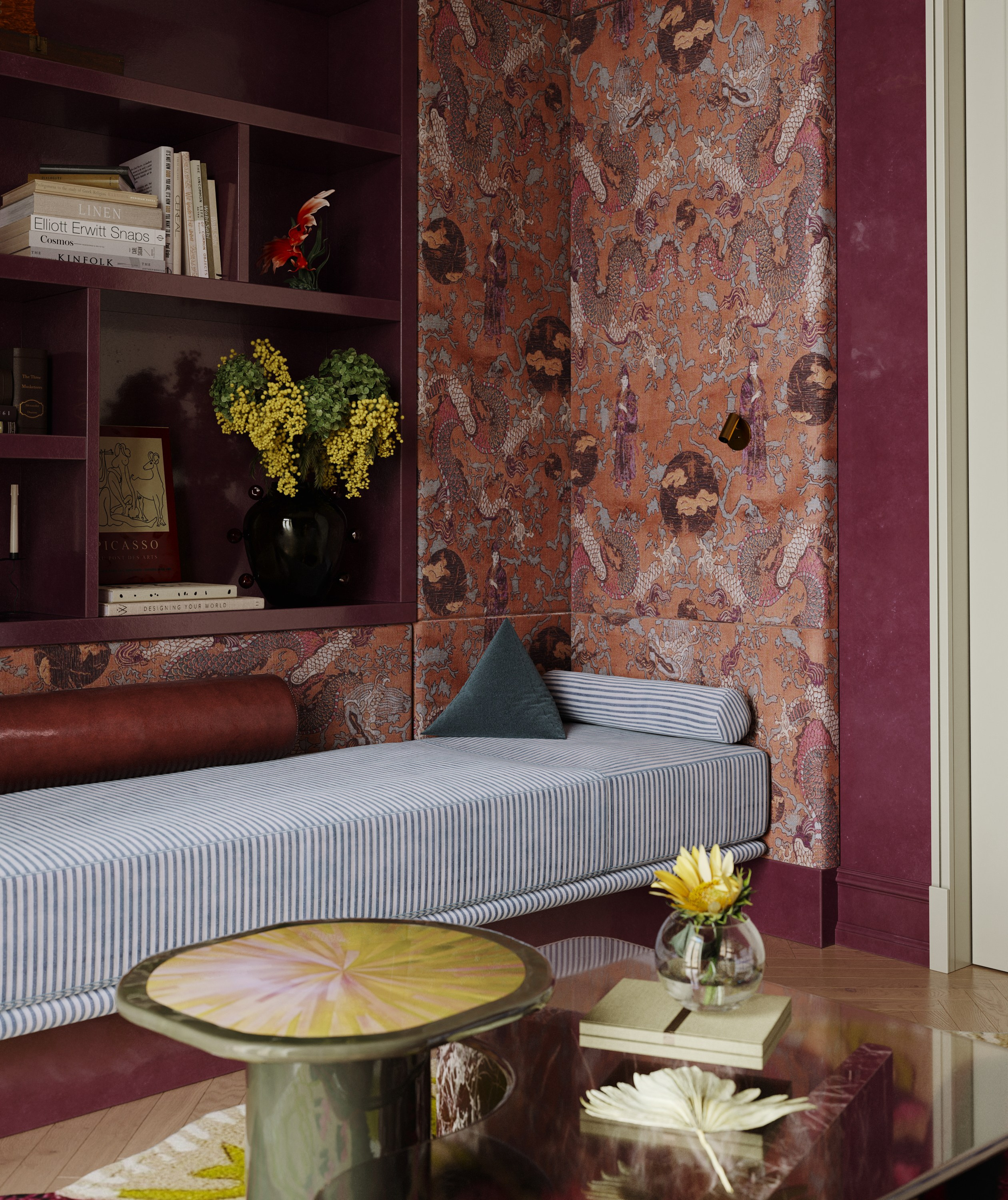 Кабинет-библиотека. 3D визуализация дизайна интерьера. 3D interior design visualizer