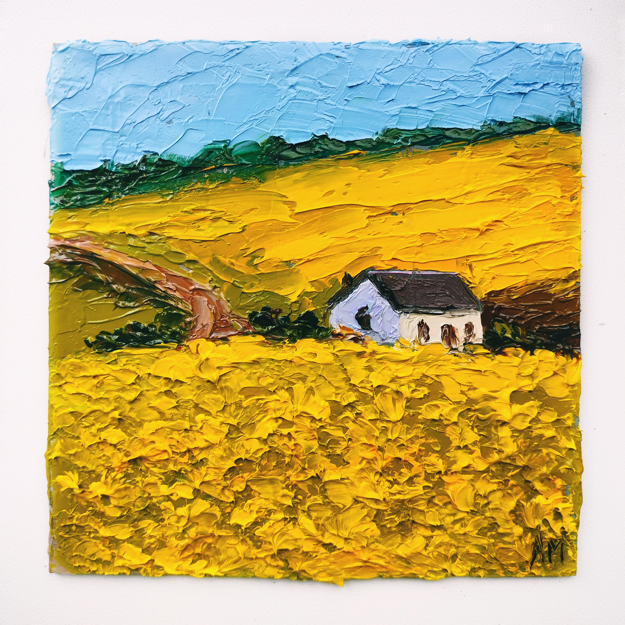 Купить масляную картину Домик — миниатюра на холсте. 