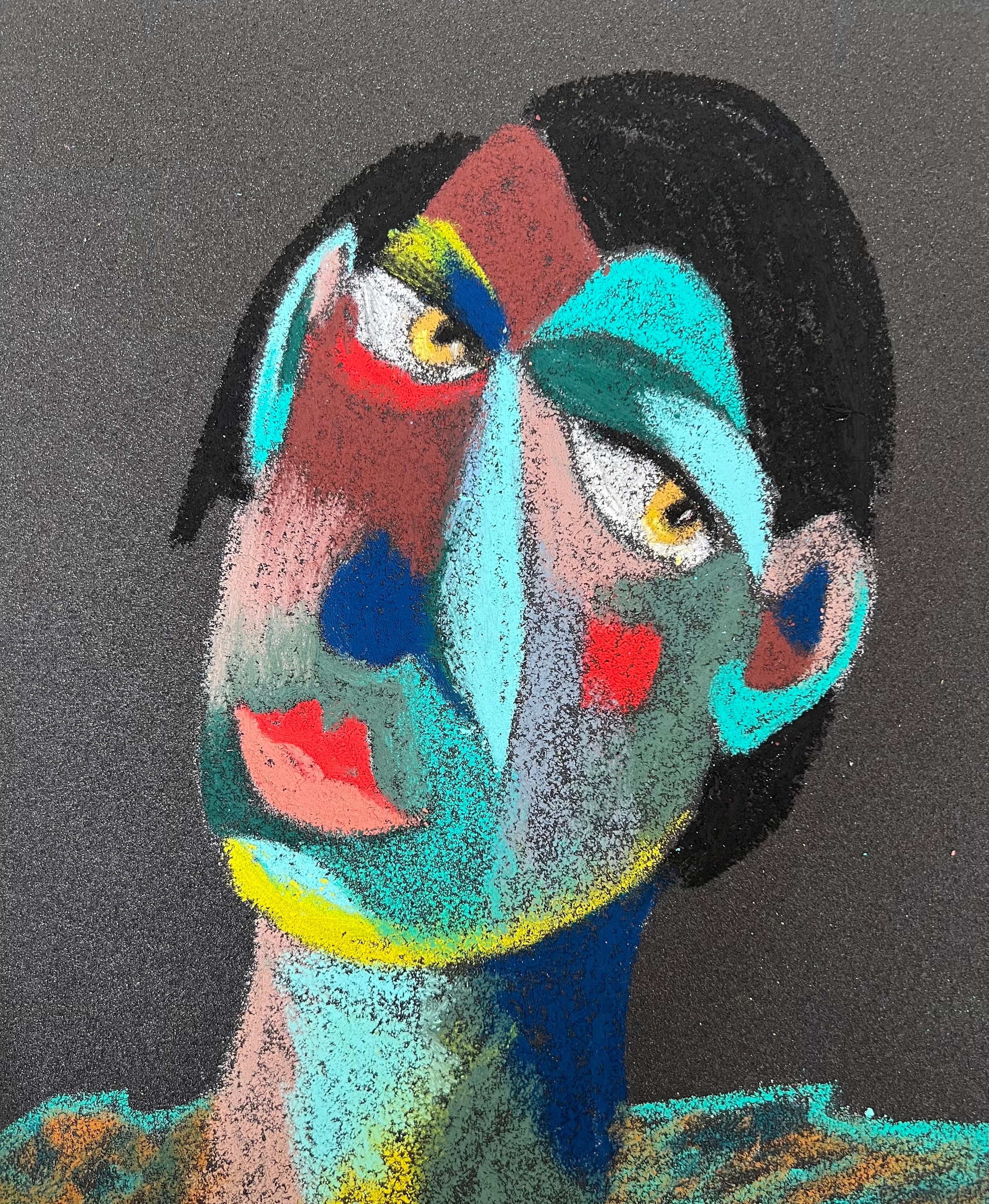 Swindler. Oil pastel, sandpaper. 28 x 23 cm