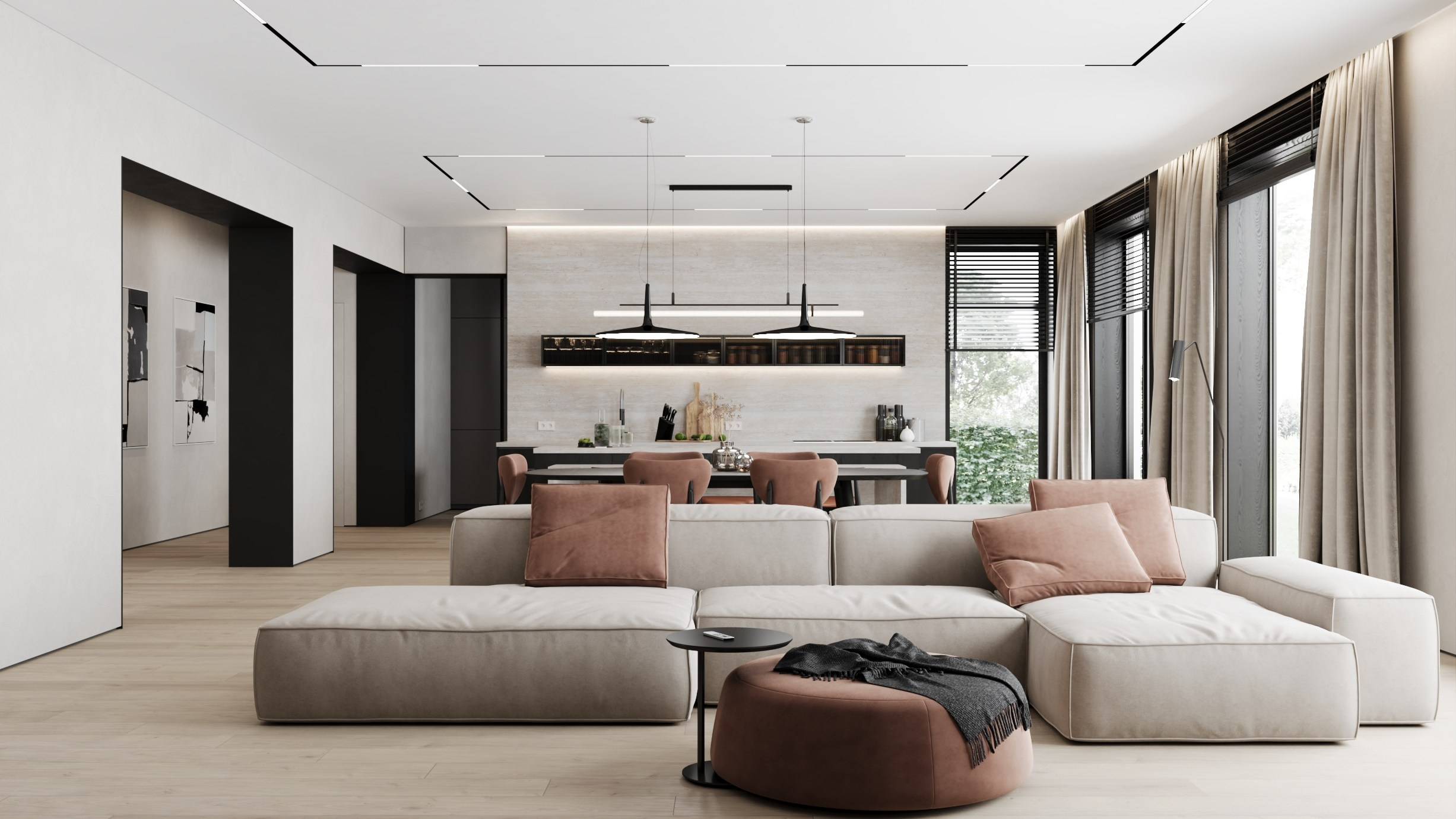 Проект коттеджа в стиле теплый минимализм. Дизайнер интерьера Липатов Никита. Москва