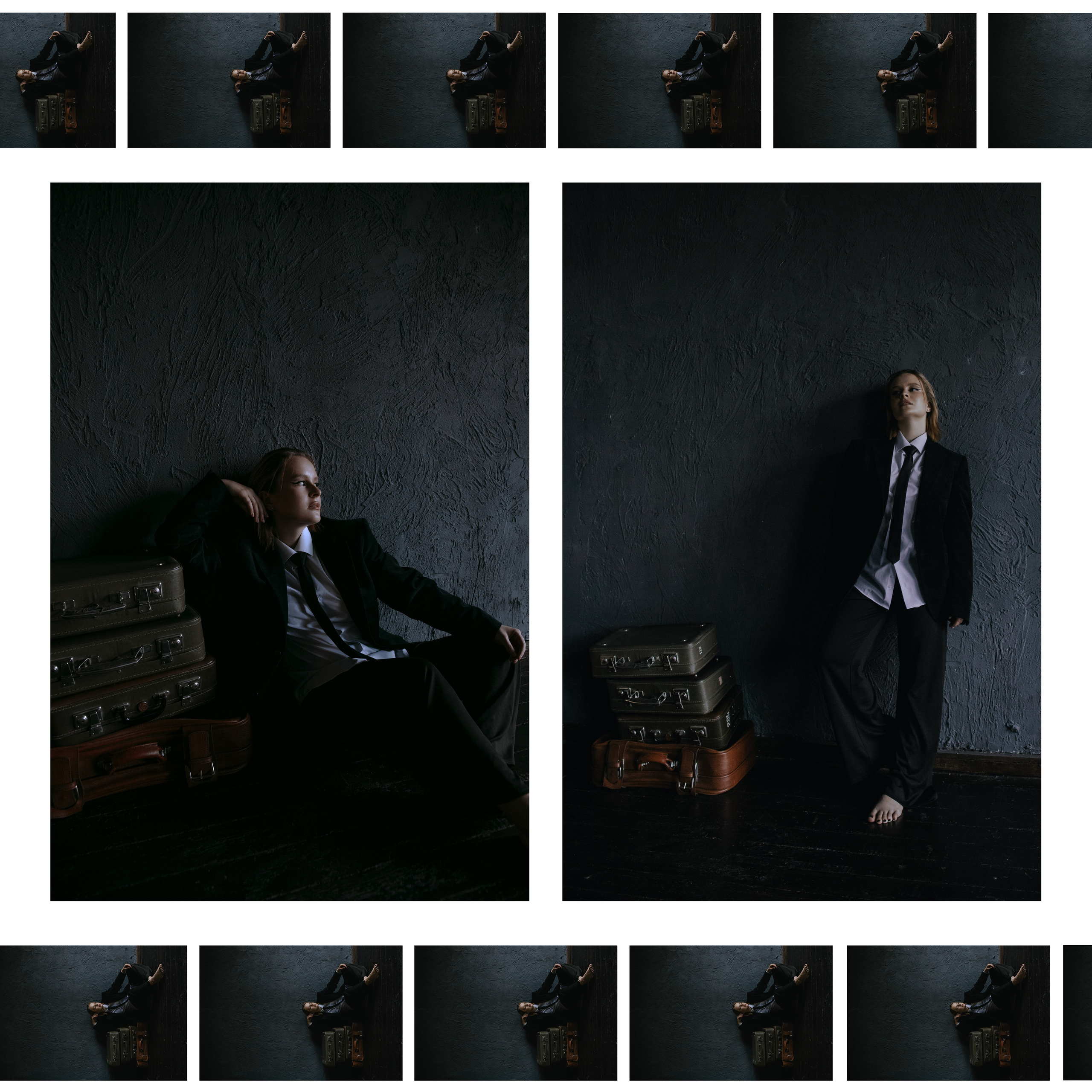 Девушка в смокинге в мужском костюме, ретро стиль.