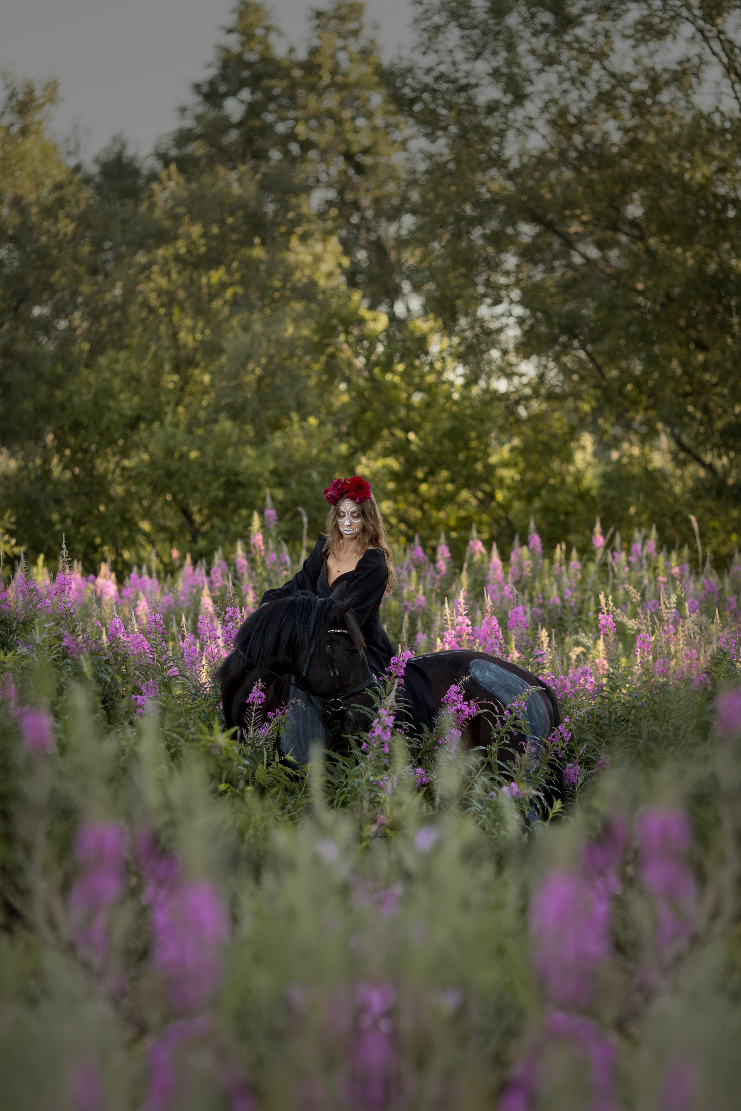 Фотосессия с стиле хэллоуин с лошадью