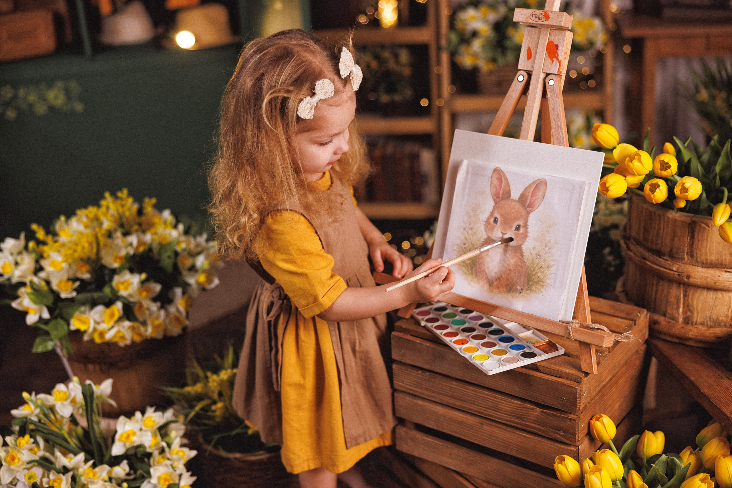 Пасхальная фотосессия с животными (утята, козлик и кролики), в фотостудии «Антураж» город Краснодар. Семейный и детский фотограф в Краснодаре Анна Трашкова