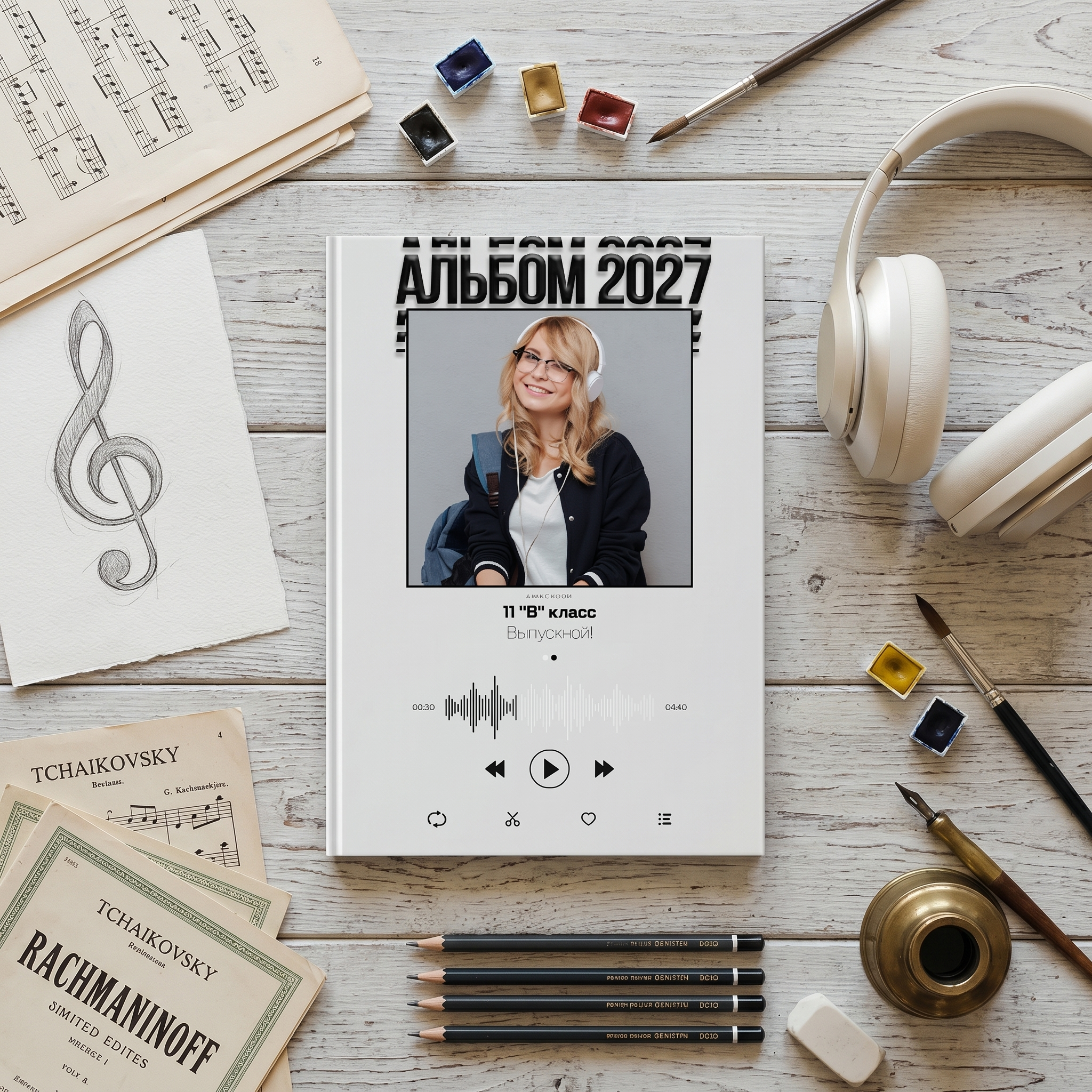 039 Music Player. Дизайны, psd шаблоны школьных и выпускных альбомов и обложек