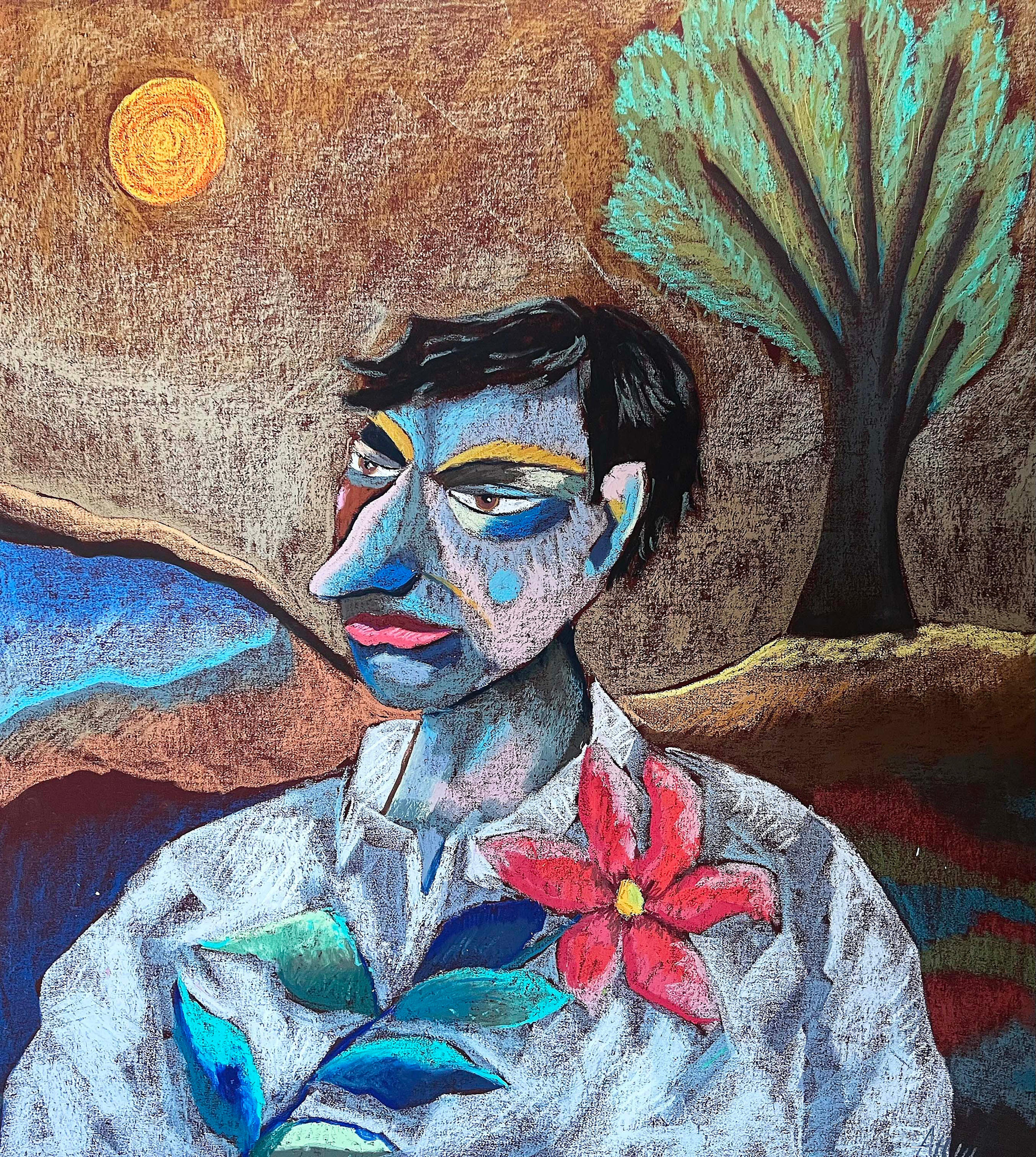 Title: Poet in Nature Medium: Oil pastel on paper Size: 90 x 80 cm Year: 2022
