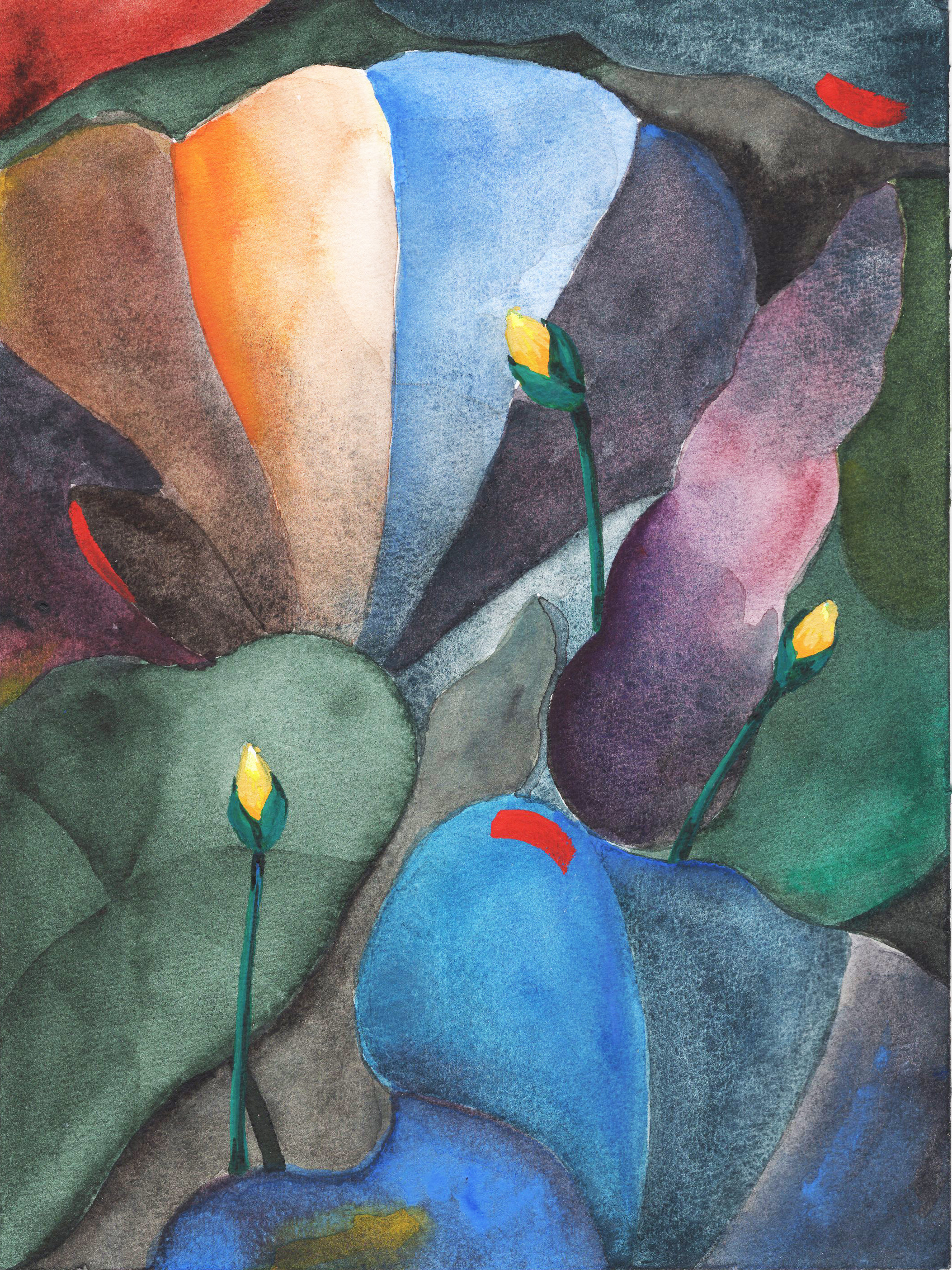 Title: Fireflies in the River No.7, 2022 Medium: watercolor on paper Size: а5 Название: Кувшинки в реке №7 2022г.   Материал: акварель, бумага   Размер: а5