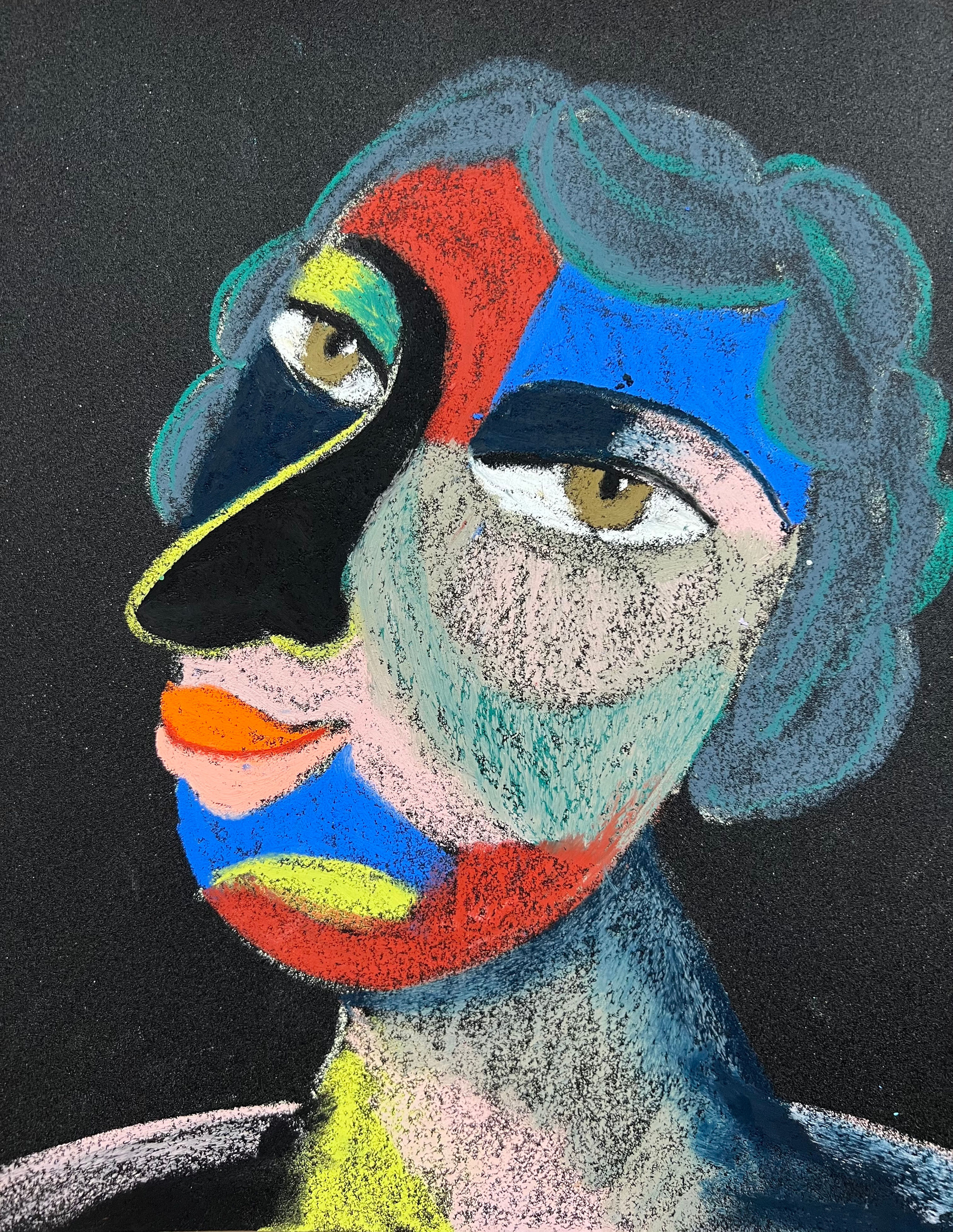 Title: Interesting! Material: Oil pastel, paper Size: 28 x 23 cm