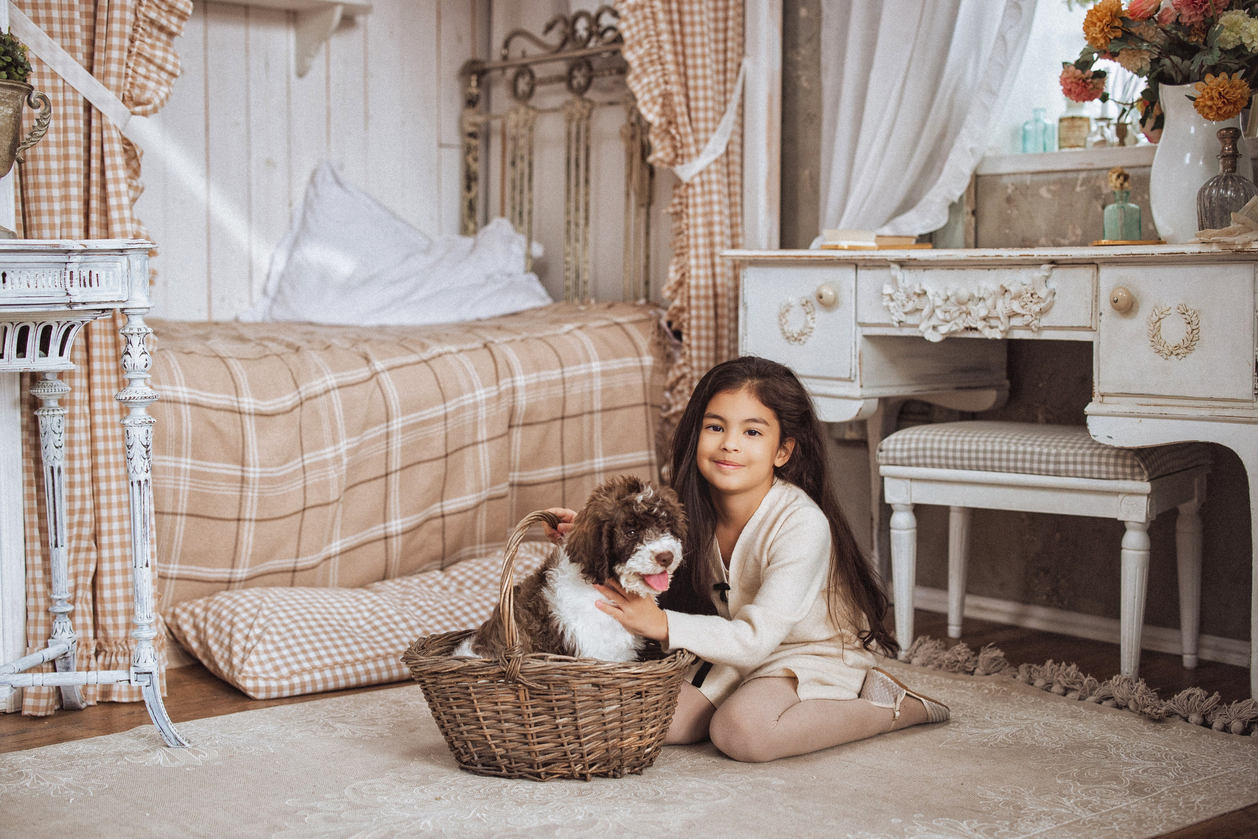 Фотосессия с щенками Лаго́тто-романьо́ло, в Винтажной фотостудии город Краснодар. Семейный и детский фотограф в Краснодаре Анна Трашкова