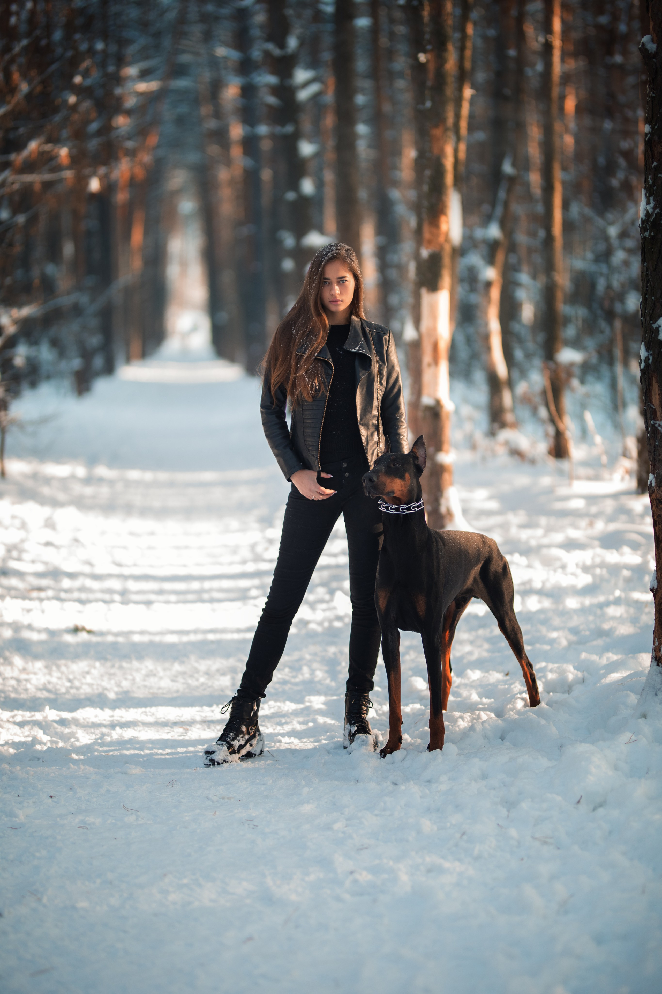 Зимняя съемка в лесу с доберманом с Ольгой в формате для «себя»