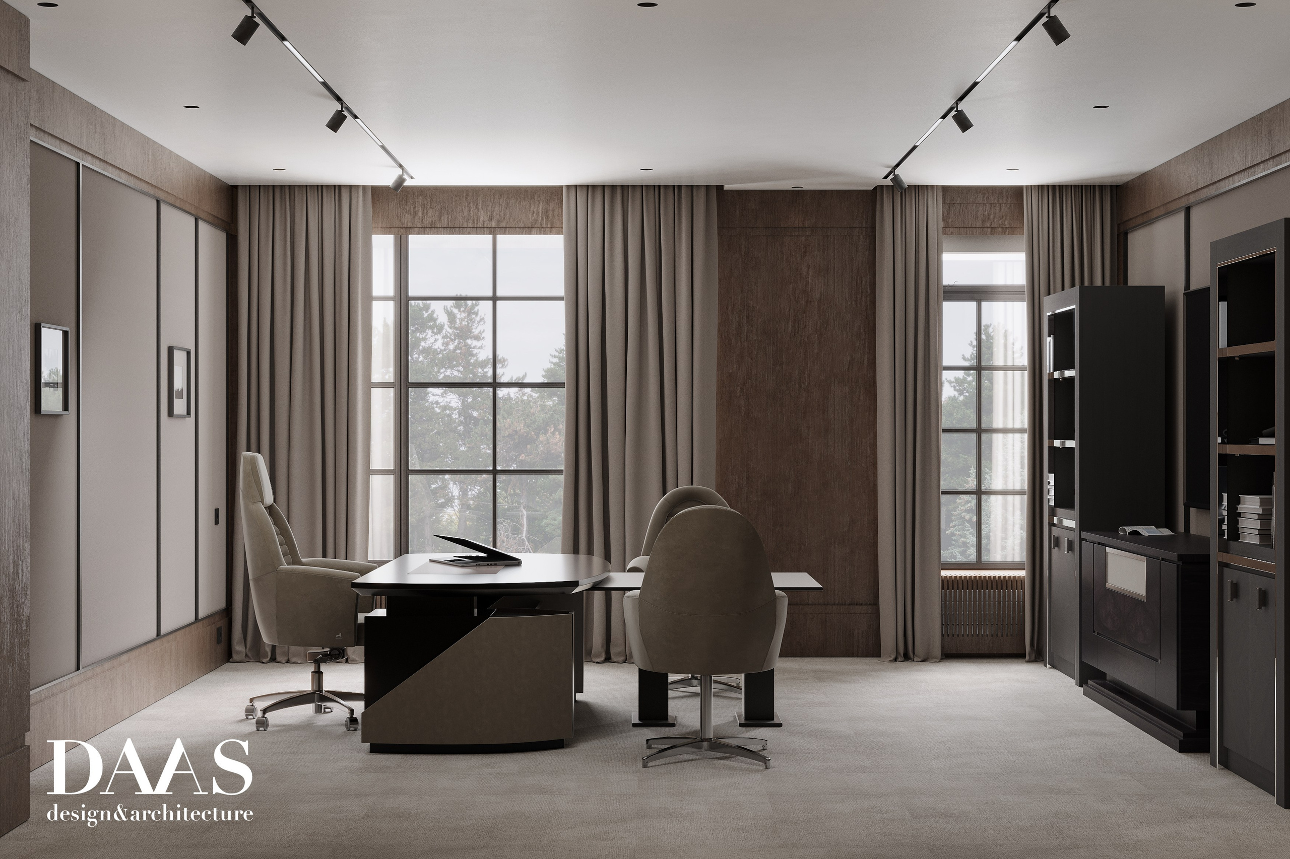 Кабинет руководителя для DAAS bureau. 3D визуализация интерьера и архитектурной среды