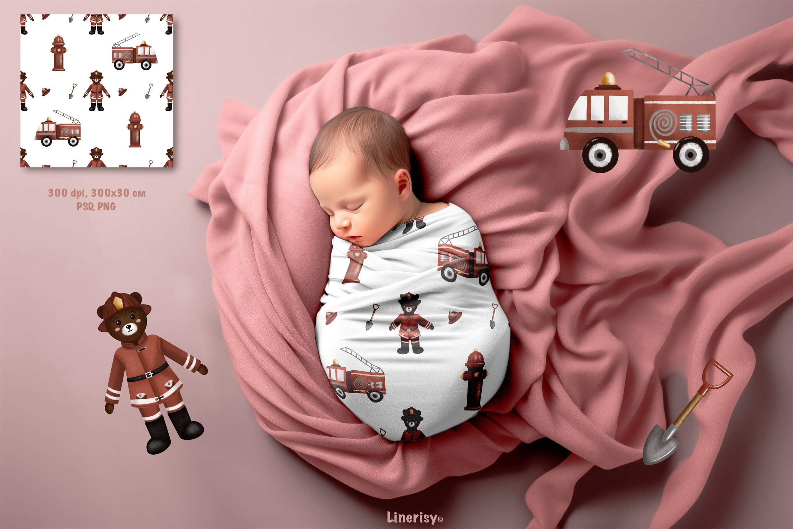 Набор бесшовных паттернов «Пожарная станция». Художник-иллюстратор Евгения Бекренёва