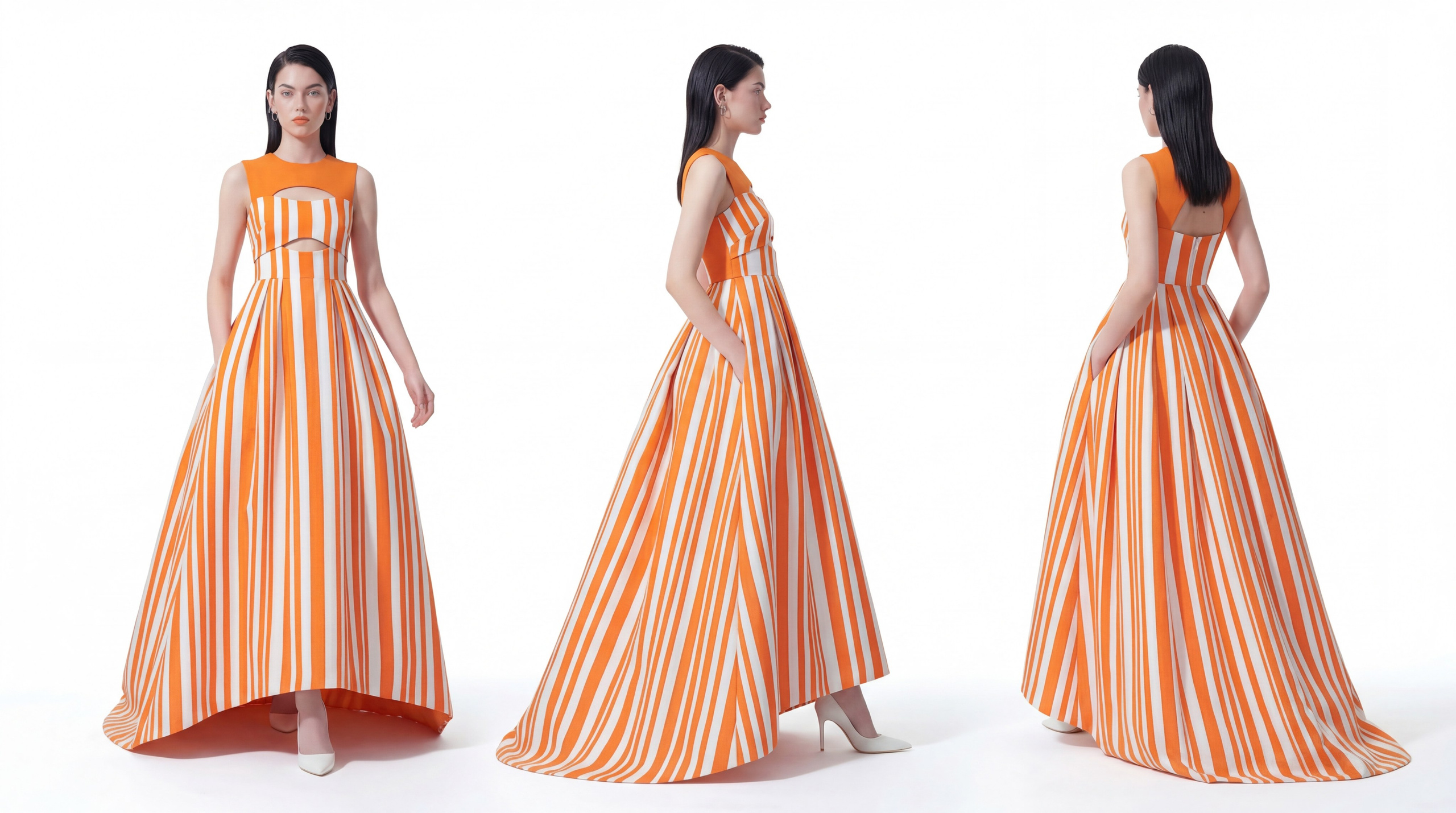 Экономия бюджета на съемках: три AI-модели в одинаковых оранжевых платьях, идеальные ракурсы для бренда