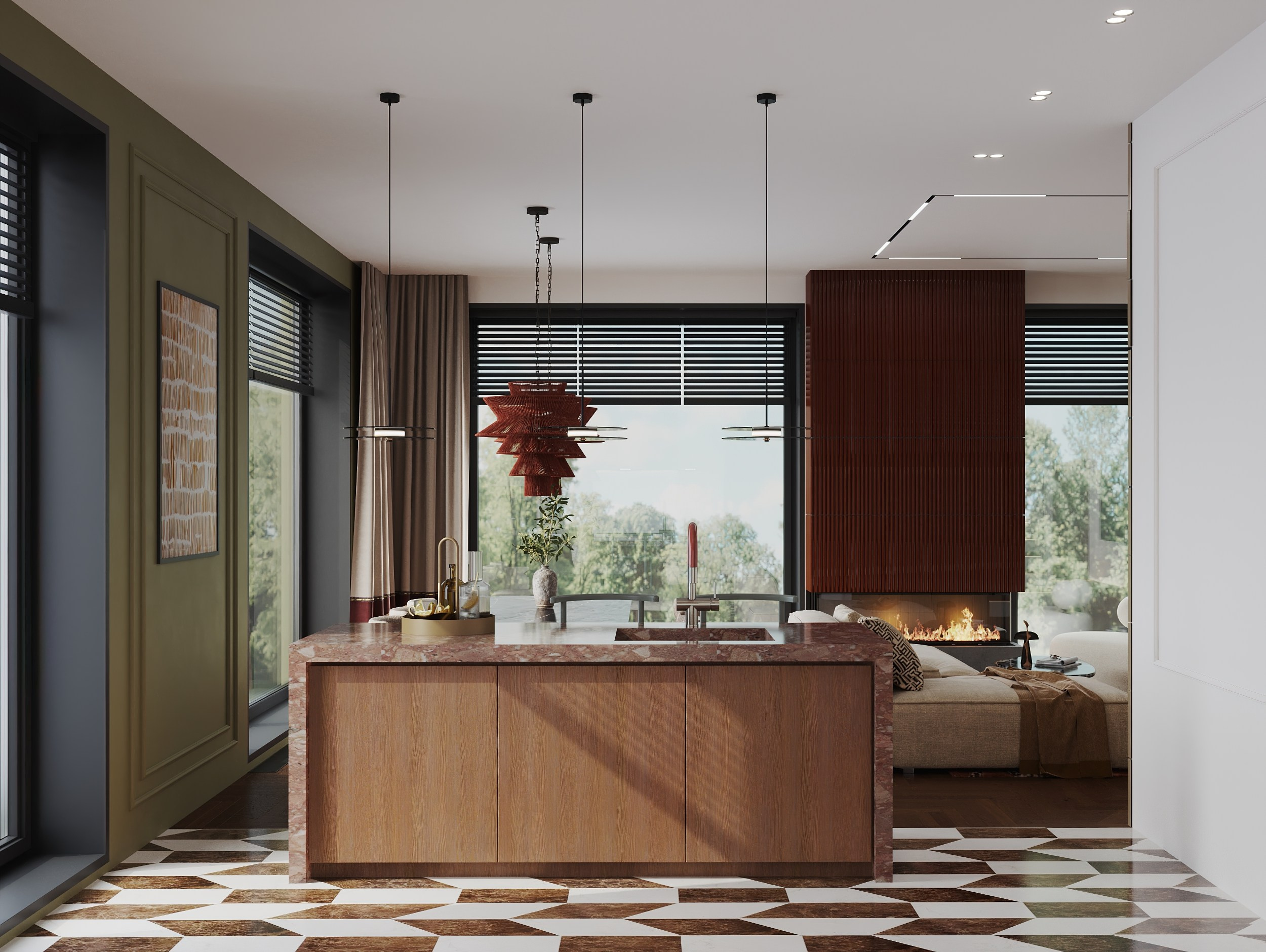 Визуализация кухни-гостиной. Интерьерный 3Д Визуализатор Маргарита Оберемко