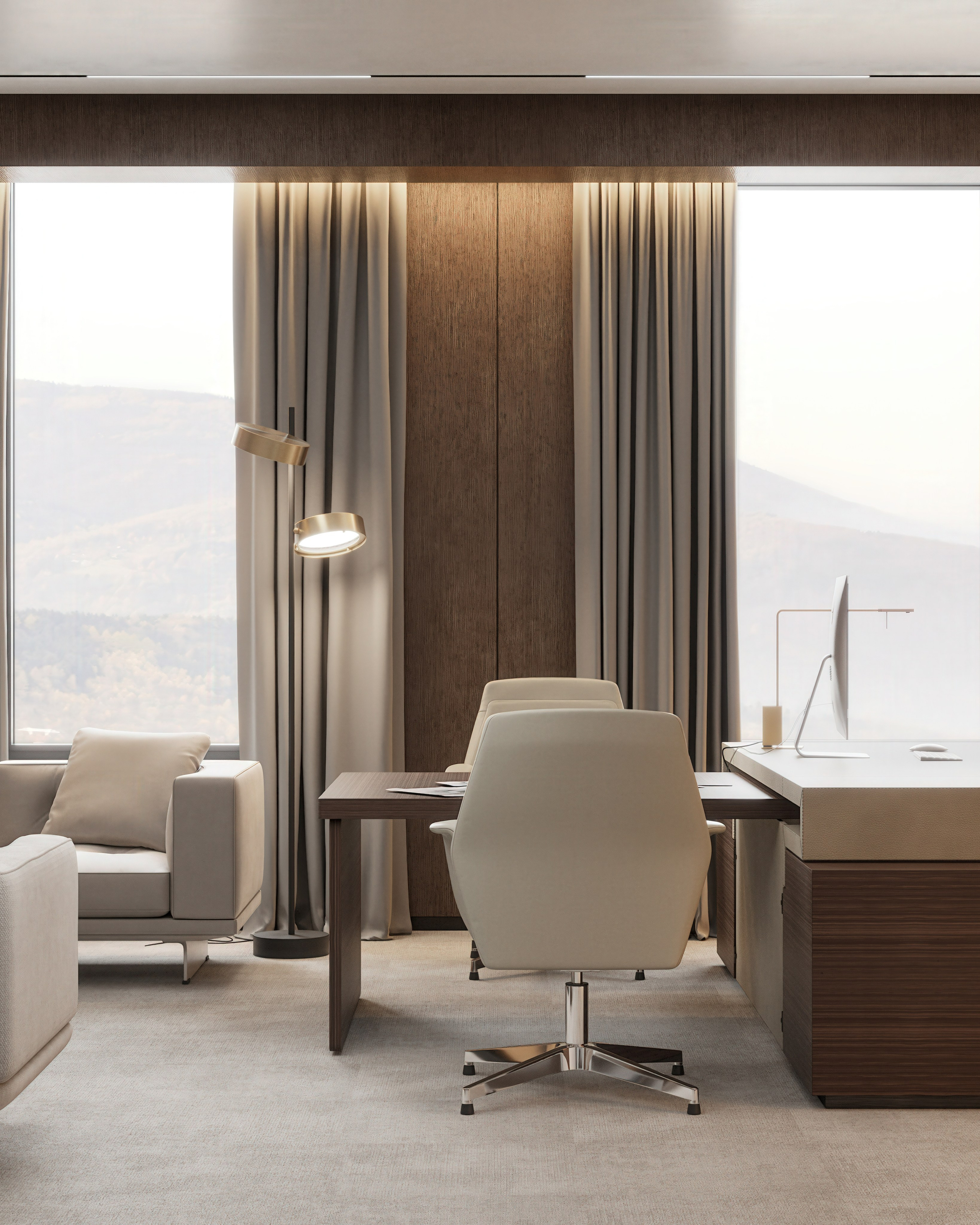 Кабинет руководителя и переговорная № 1. 3D визуализация интерьера и архитектурной среды