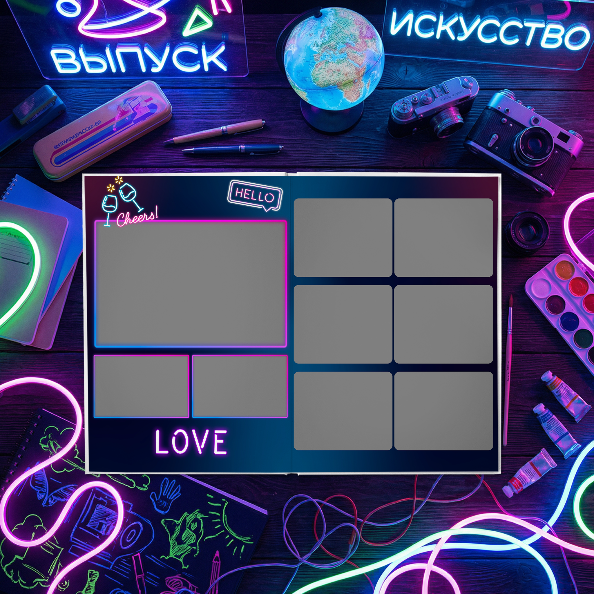 010 Neon. Дизайны, psd шаблоны школьных и выпускных альбомов и обложек