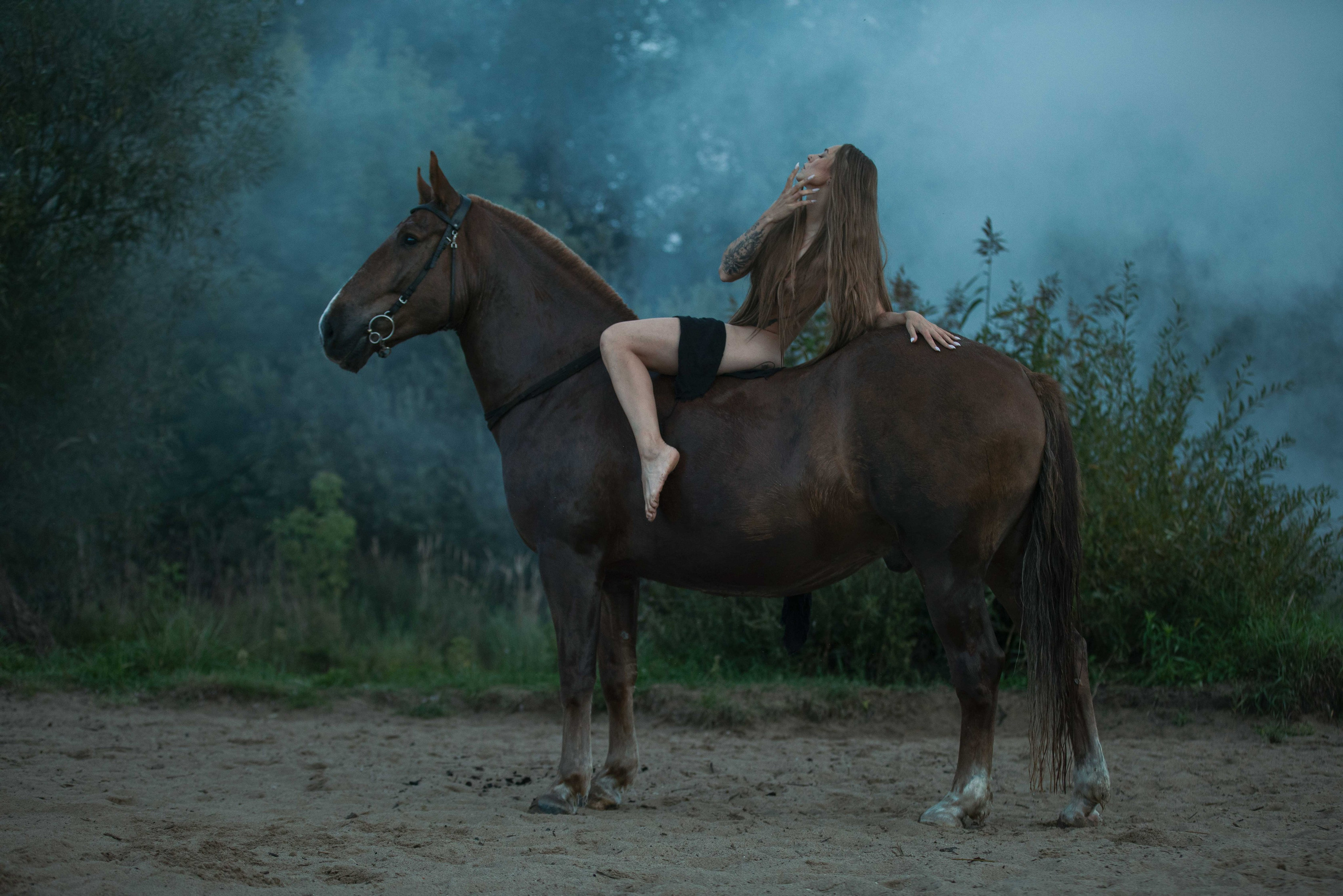 Купание рыжего коня. Фотохудожник из города Пскова