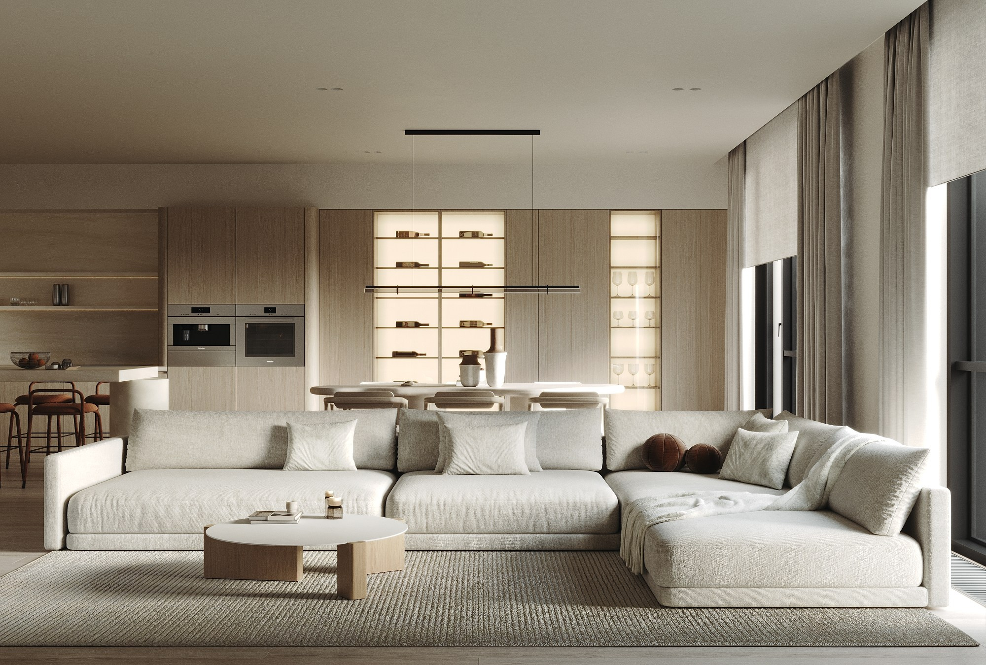 Кухня-гостиная ЖК Hill8. 3d визуализатор Валерия Романова