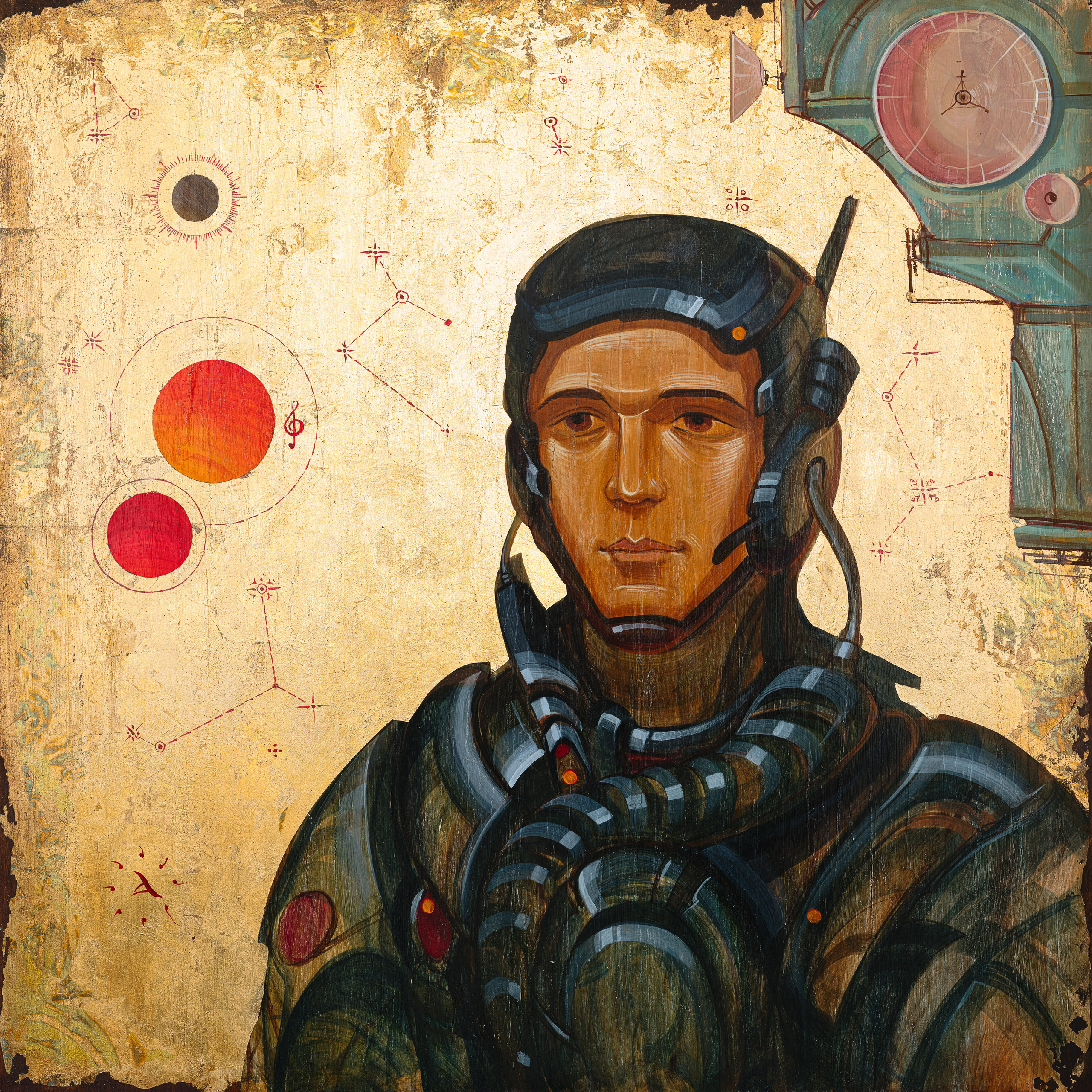 «Музыка сфер» - художник Антон Фролов (дерево, темпера, поталь, диаметр 75x75 см, 2024)