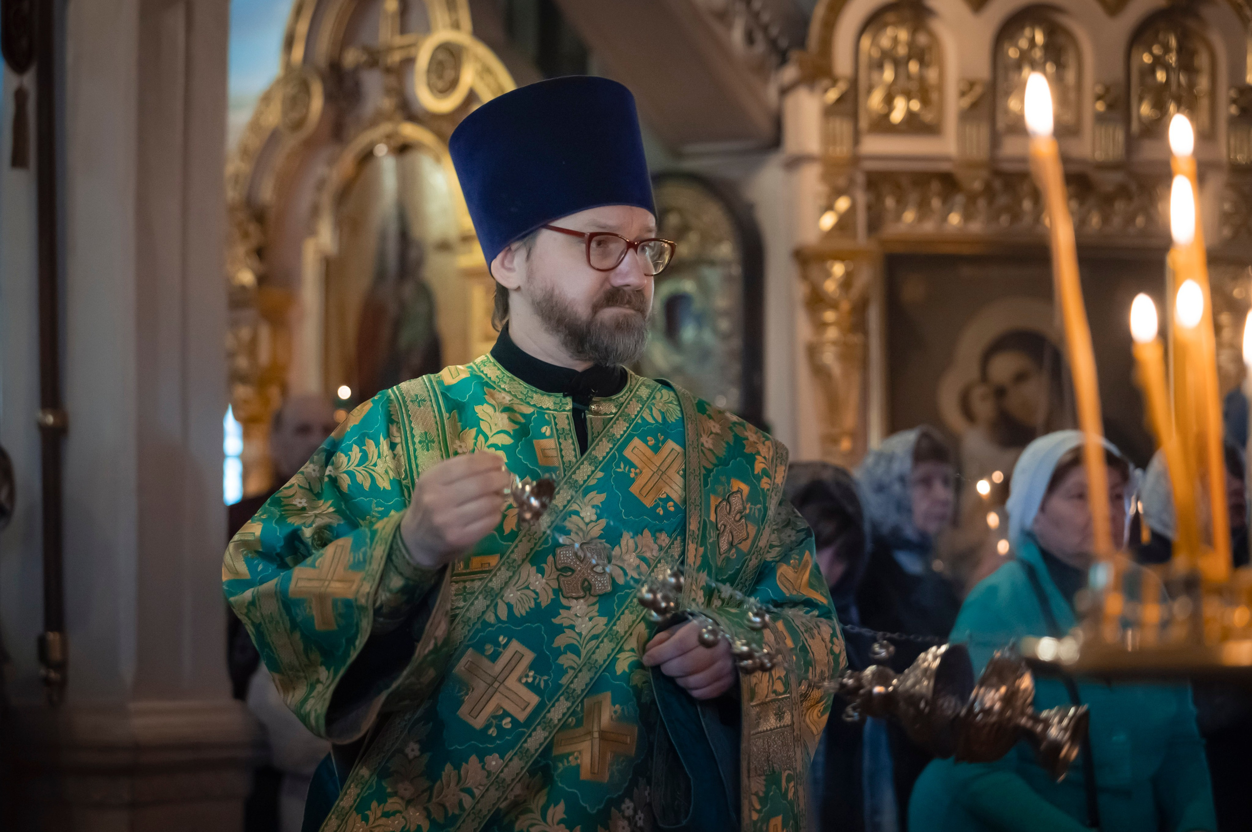 Богородский Храм. Всенощное бдение. Освящение верб. Антон и Татьяна Денисенко — В храме