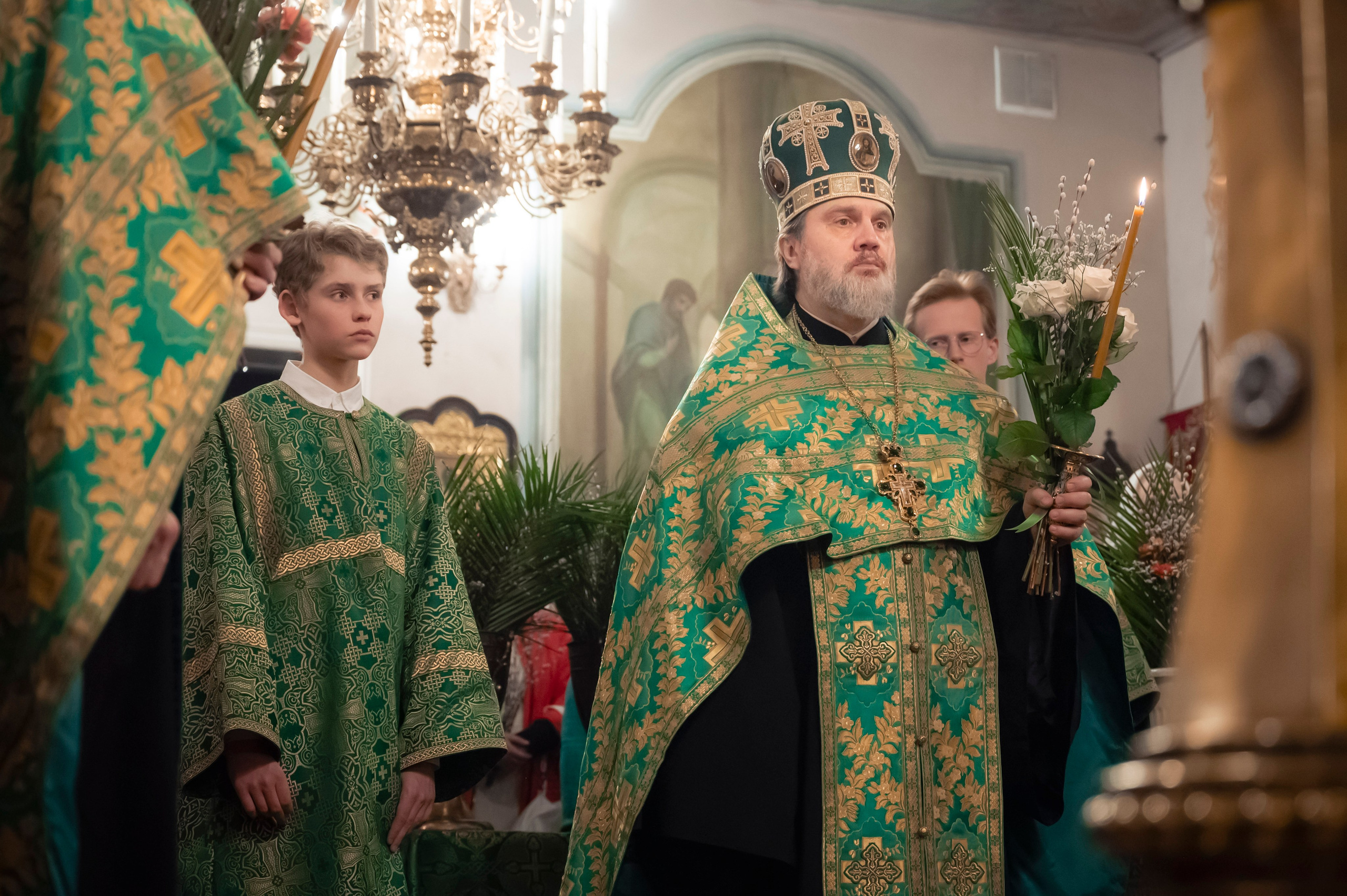 Богородский Храм. Всенощное бдение. Освящение верб. Антон и Татьяна Денисенко — В храме