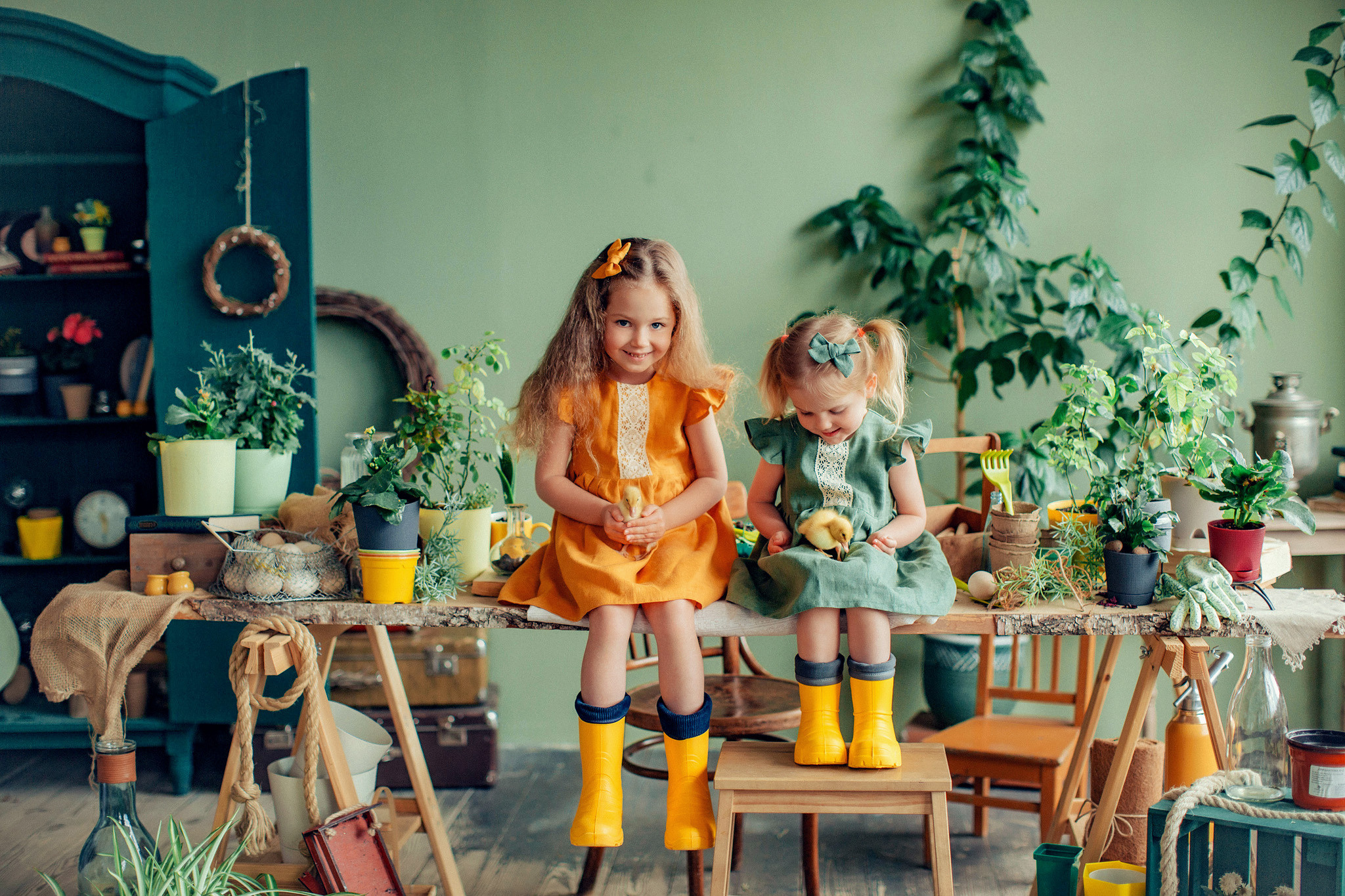 Весенняя фотосессия с утятами и овечкой. Детский и семейный фотограф с животными в Москве Гурьева Надежда