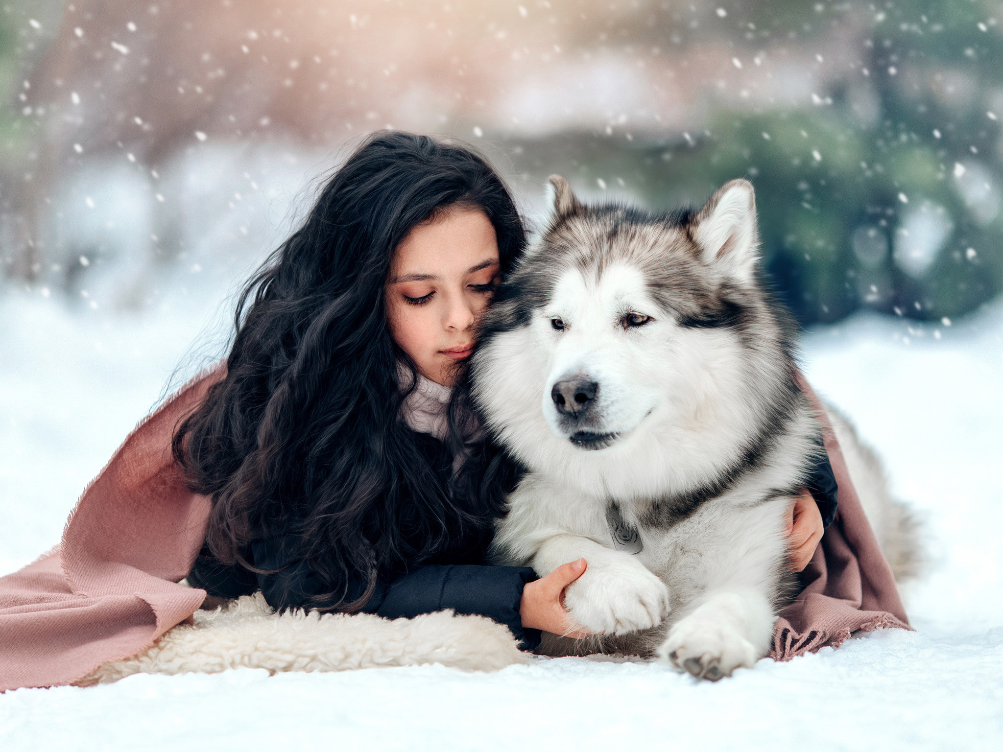 Фотосессия с маламутом Феней. Детский и семейный фотограф с животными в Москве Гурьева Надежда
