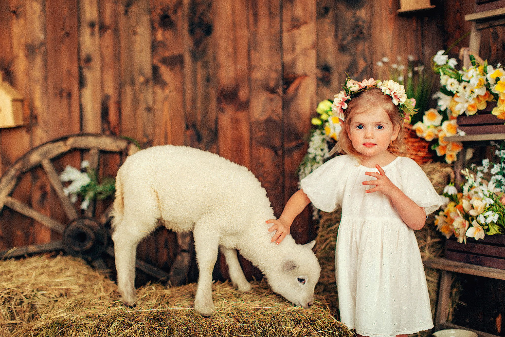 Весенняя фотосессия с утятами и овечкой. Детский и семейный фотограф с животными в Москве Гурьева Надежда