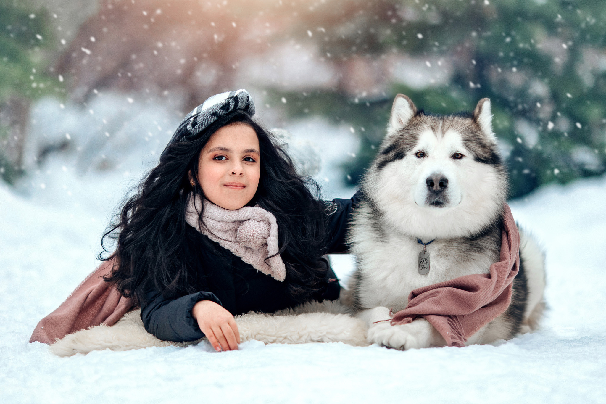 Фотосессия с маламутом Феней. Детский и семейный фотограф с животными в Москве Гурьева Надежда