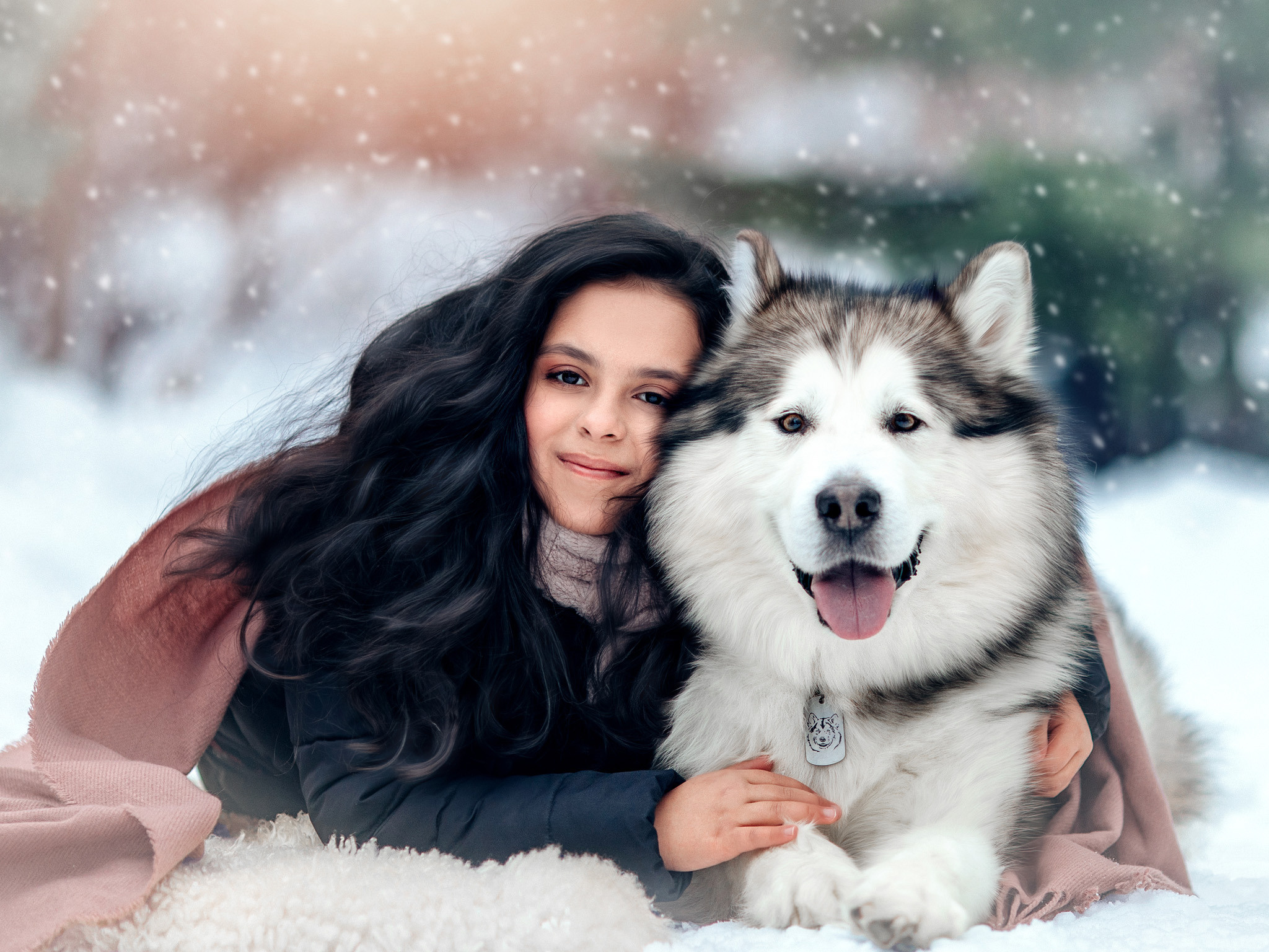 Фотосессия с маламутом Феней. Детский и семейный фотограф с животными в Москве Гурьева Надежда