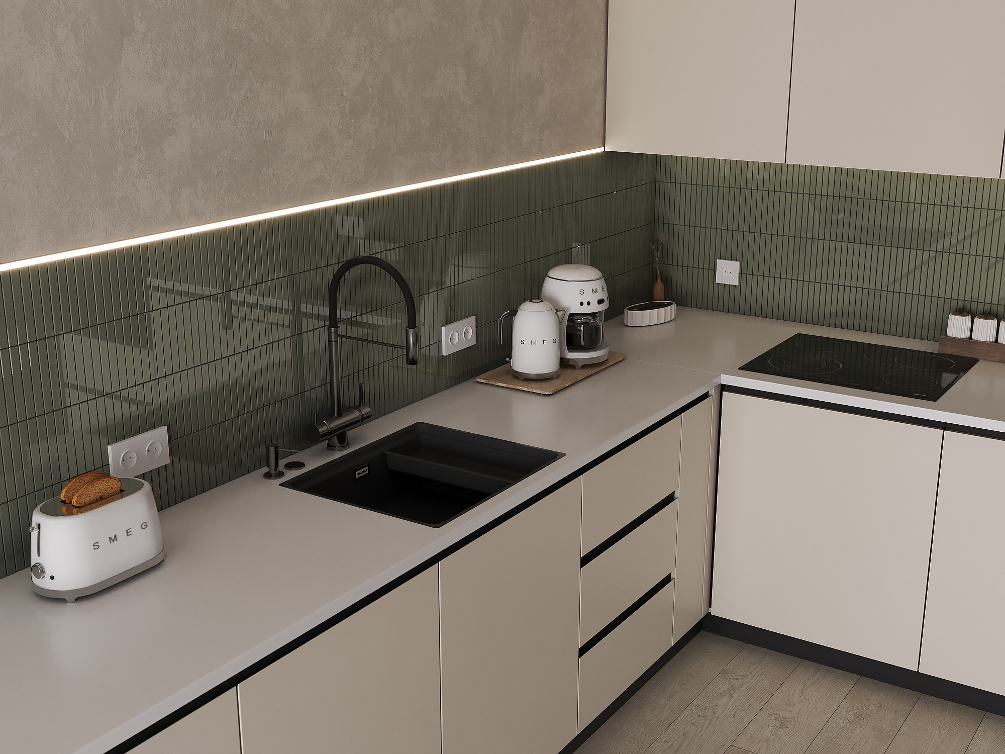 Кухня-гостиная-балкон. 3D-дизайнер Кристина Пуляевская