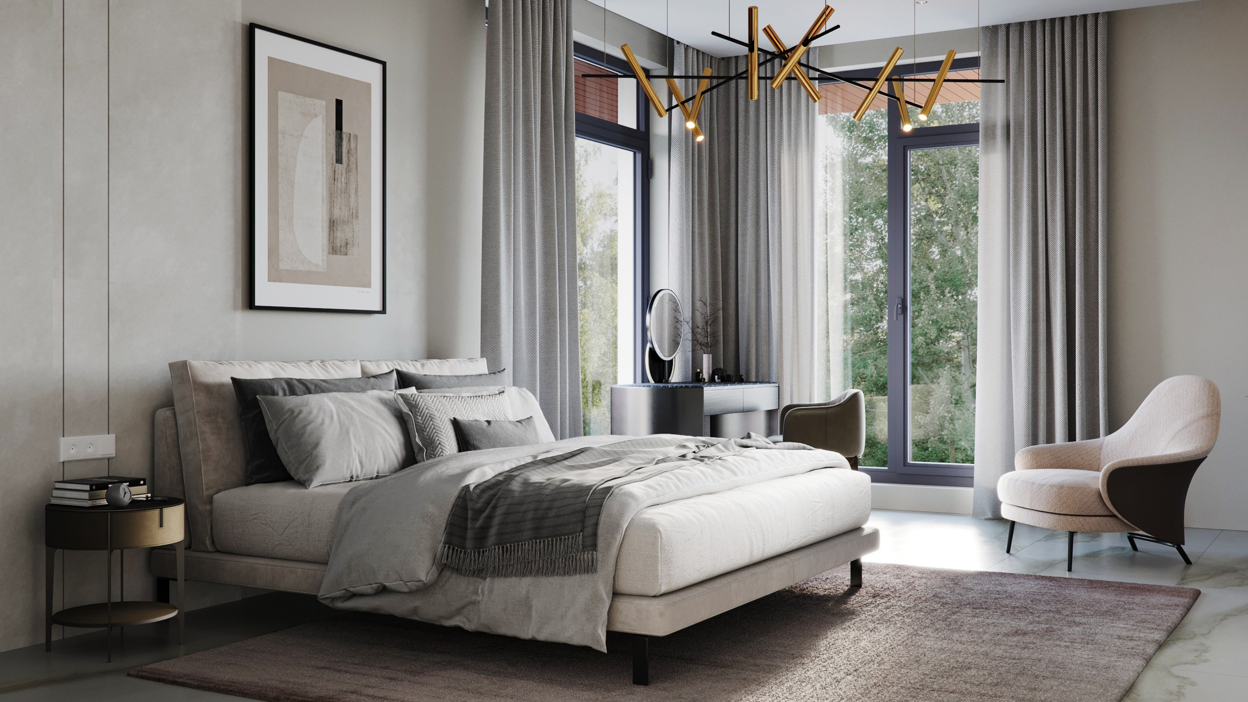 Спальня в частном доме. Клиент Stolyarov architectural bureau. Евгений Пырков — 3d визуализатор интерьеров и экстерьеров России