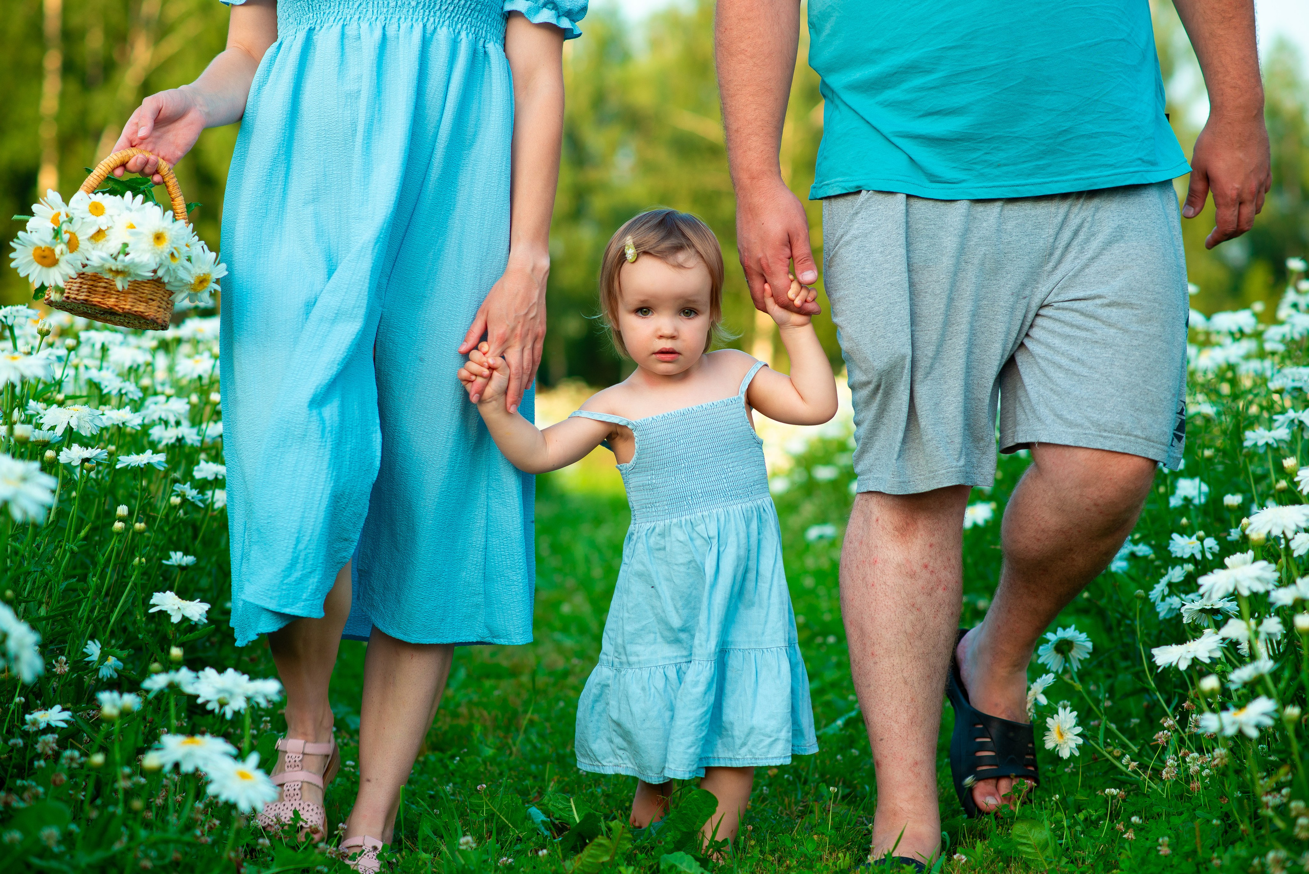 Вероника с семьей в ромашках. Семейный фотограф на выписку из роддома и крещение Минск Настя Гришук