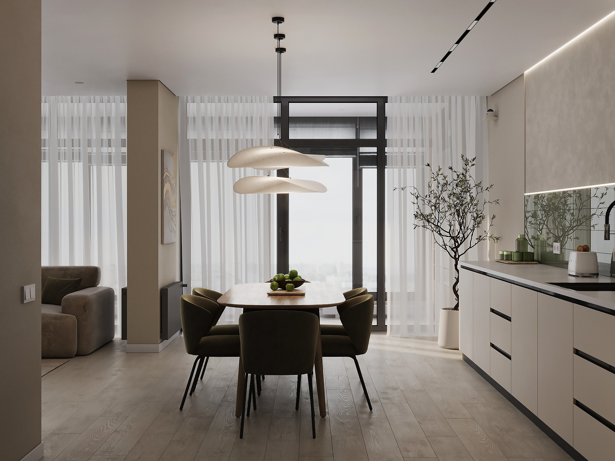 Кухня-гостиная-балкон. 3D-дизайнер Кристина Пуляевская