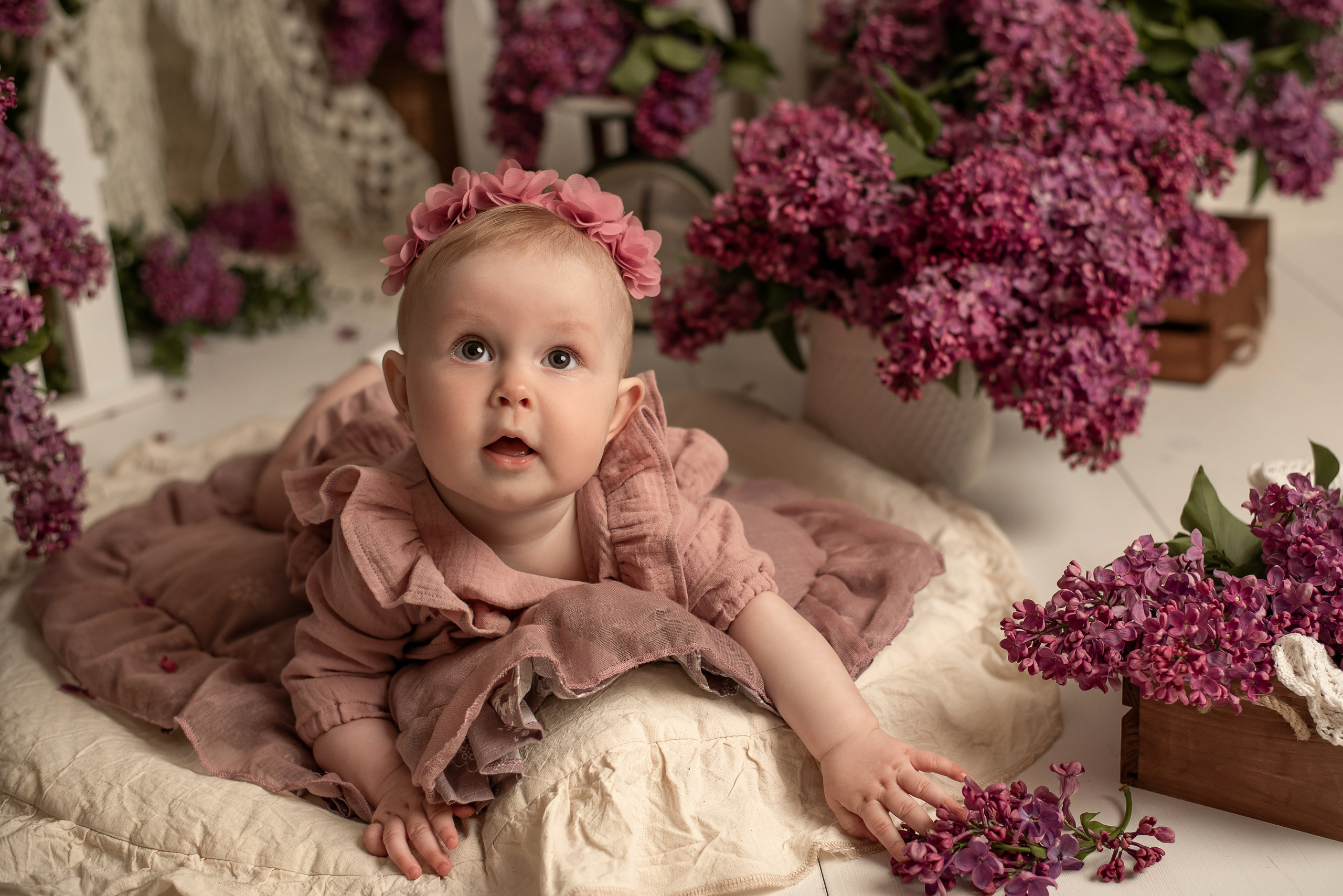 Саша 6 мес — сирень. Семейный и детский фотограф Наталья Горда